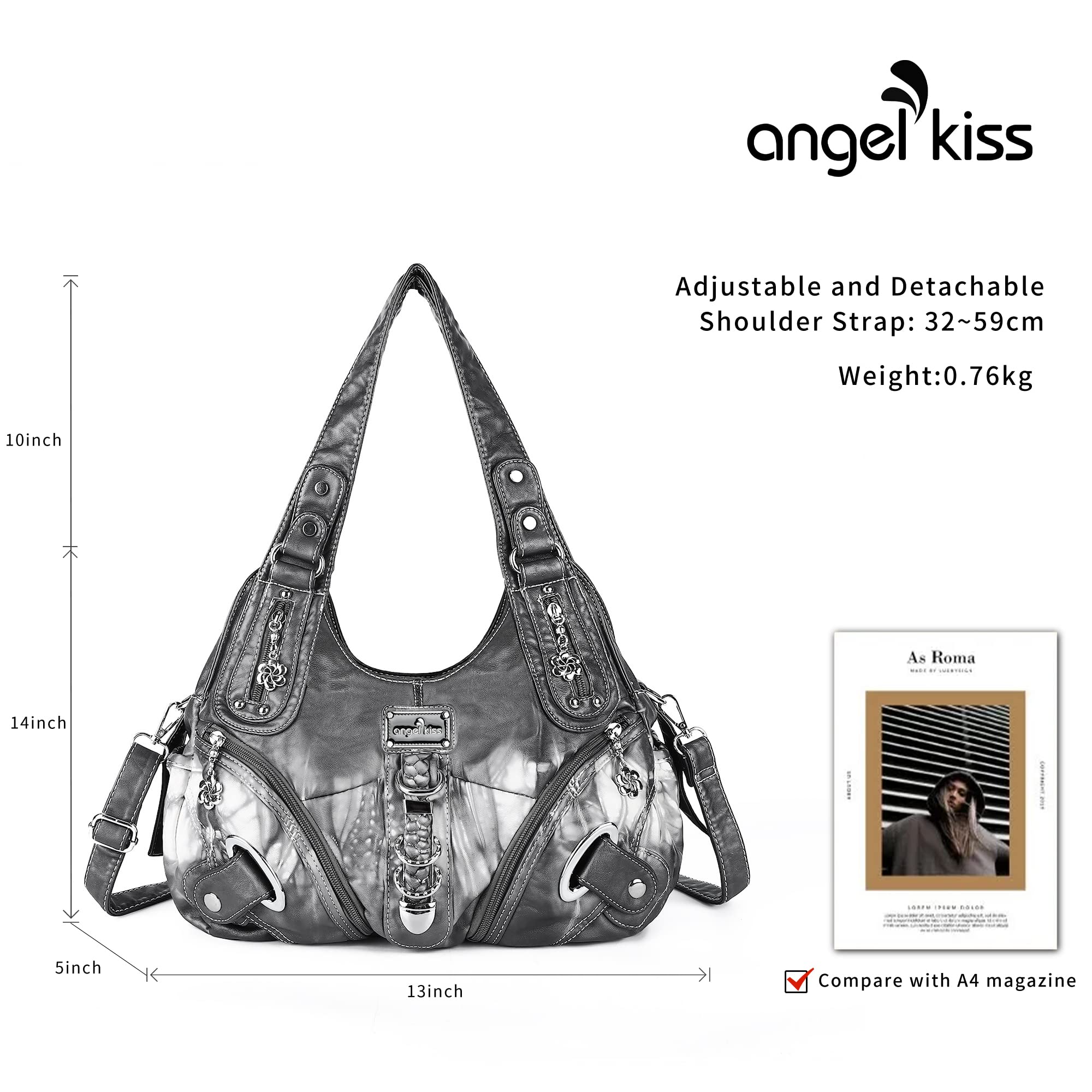 Angelkiss Women's Hobo Purses & Handbags - Large Satchel Shoulder Bag for Daily Use, Work, Travel & Shopping