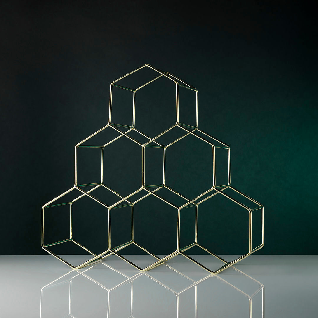 Stylish Gold Geo Countertop Wine Rack - Modern Decorative Holder for 6 Bottles - Perfect for Kitchen, Dining Room, Bar & Home Decor