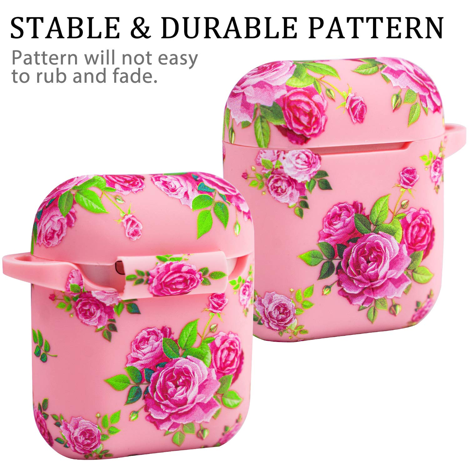 Soft Silicone Flower AirPods Case Cover for Apple AirPods 1 & 2 - Cute Protective Skin with Keychain for Girls & Women (Pink Red Flower) | Perfect for Daily Use, Travel & Gift Giving