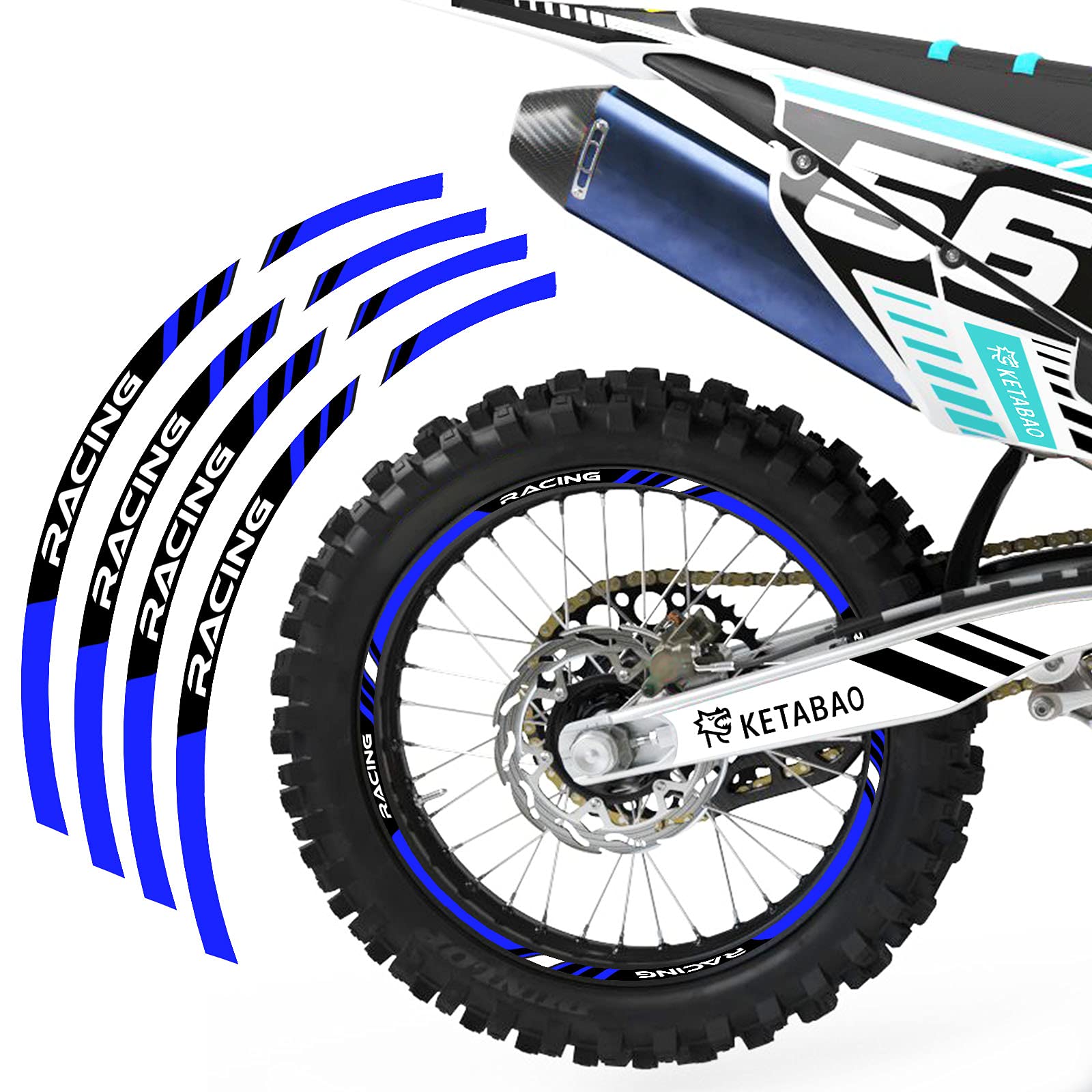 KETABAO Dirt Bike Rim Tape P01 Decal Stickers Stripes - 19 & 21 Inch Wheel Decals for Suzuki RMZ 250 450 (2016-2022 Models) - High Visibility Blue Motocross Rim Accent - Perfect for Off-Road Racing & Custom Bike Styling
