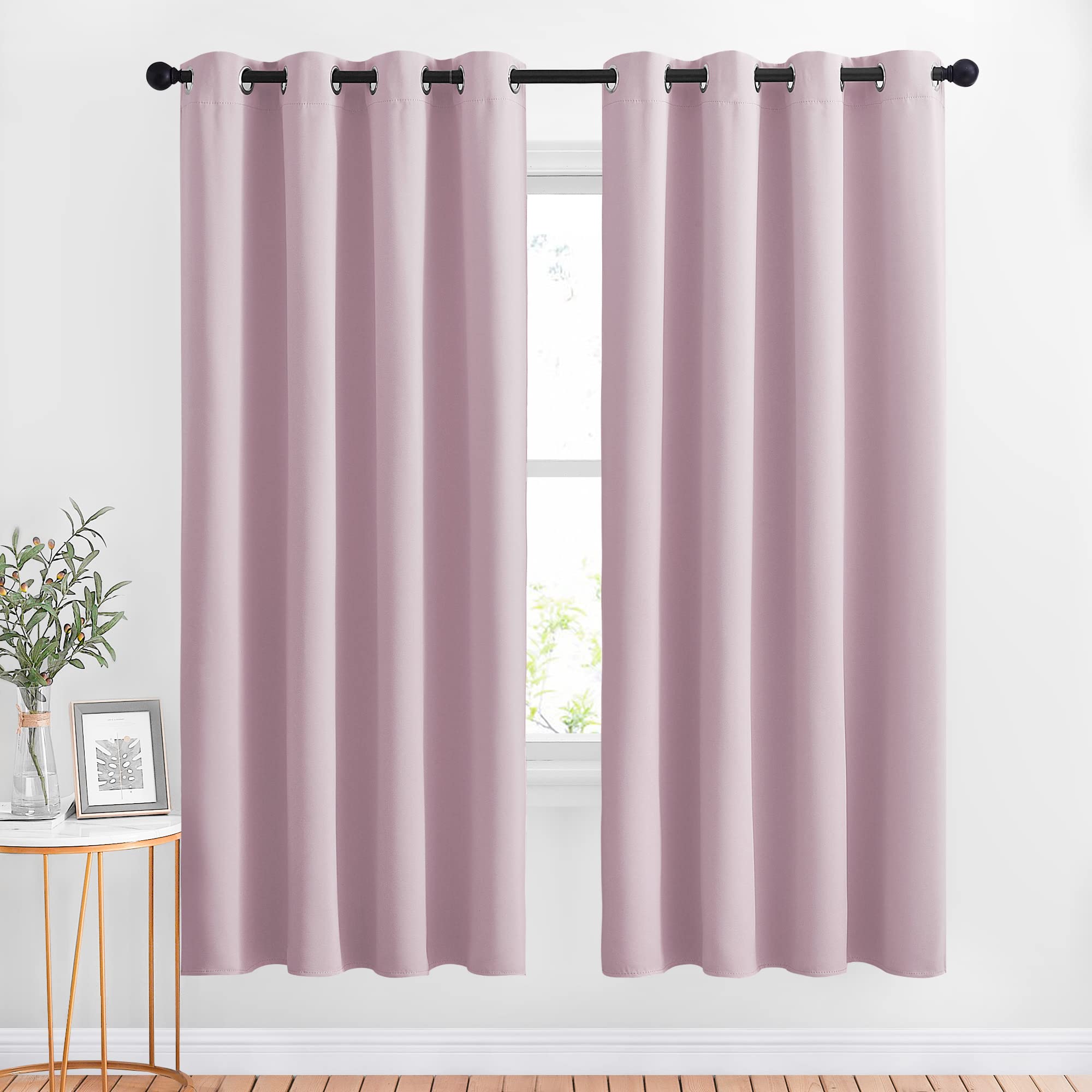 NICETOWN Blackout Curtains for Bedroom - Thermal Insulated Grommet Window Drapes, 52x72 Inch, Lavender Pink, 1 Pair - Noise Reducing & Energy Saving for Home, Office, Nursery, and Living Room