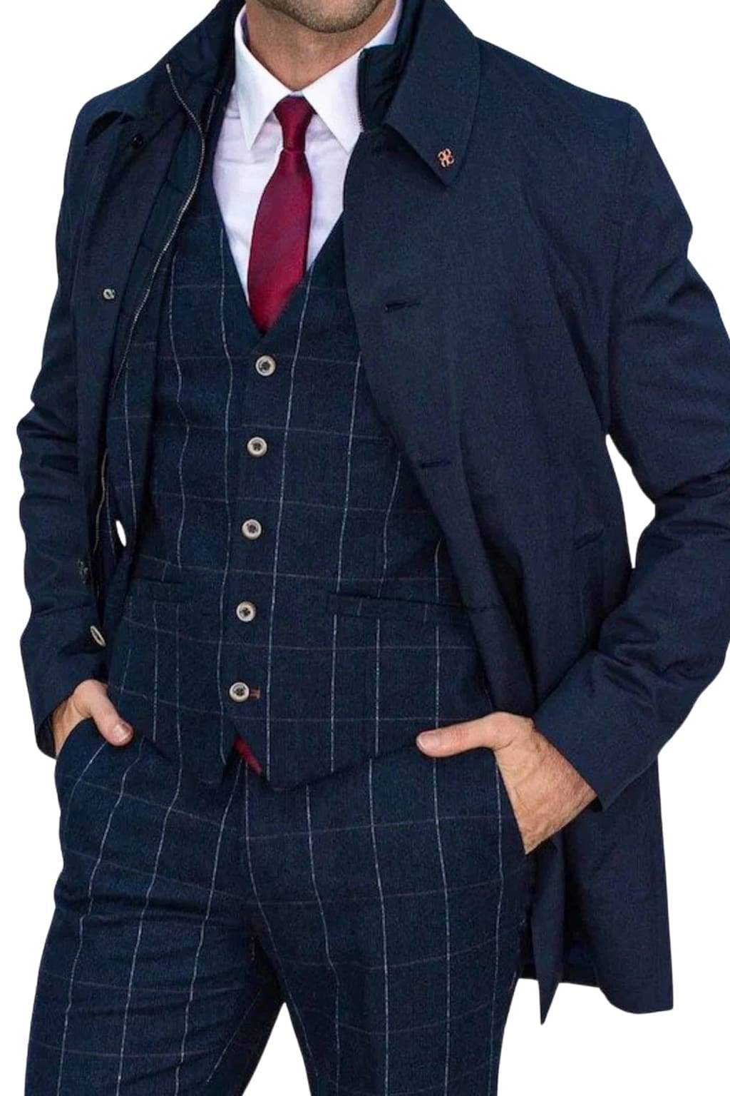 Cavani Men's Brando Navy Mac Coat - Waterproof Trench Coat for Men | Formal & Casual Outerwear | Perfect for Office, Travel & Outdoor Events