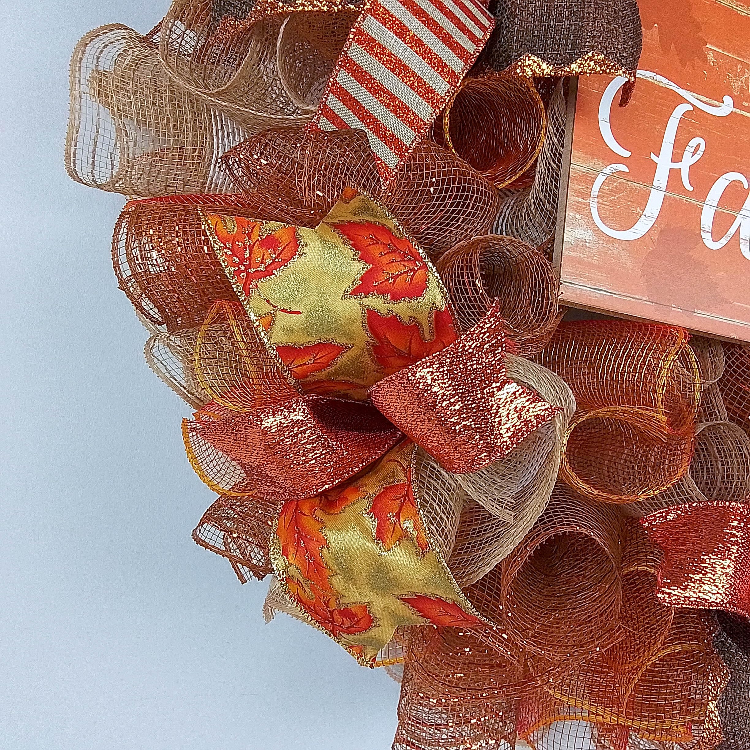 Happy Fall Y'all Wreath - Autumn Home Decor - Thanksgiving Door Wreath with Deco Mesh in Brown & Orange Burlap - Perfect for Front Door, Porch & Seasonal Holiday Decorations