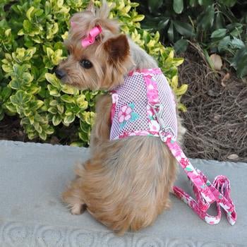 Cool Mesh Dog Harness with Hawaiian Hibiscus Print - Breathable & Adjustable Pet Vest for Small to Medium Dogs - Perfect for Walks, Hiking & Outdoor Adventures