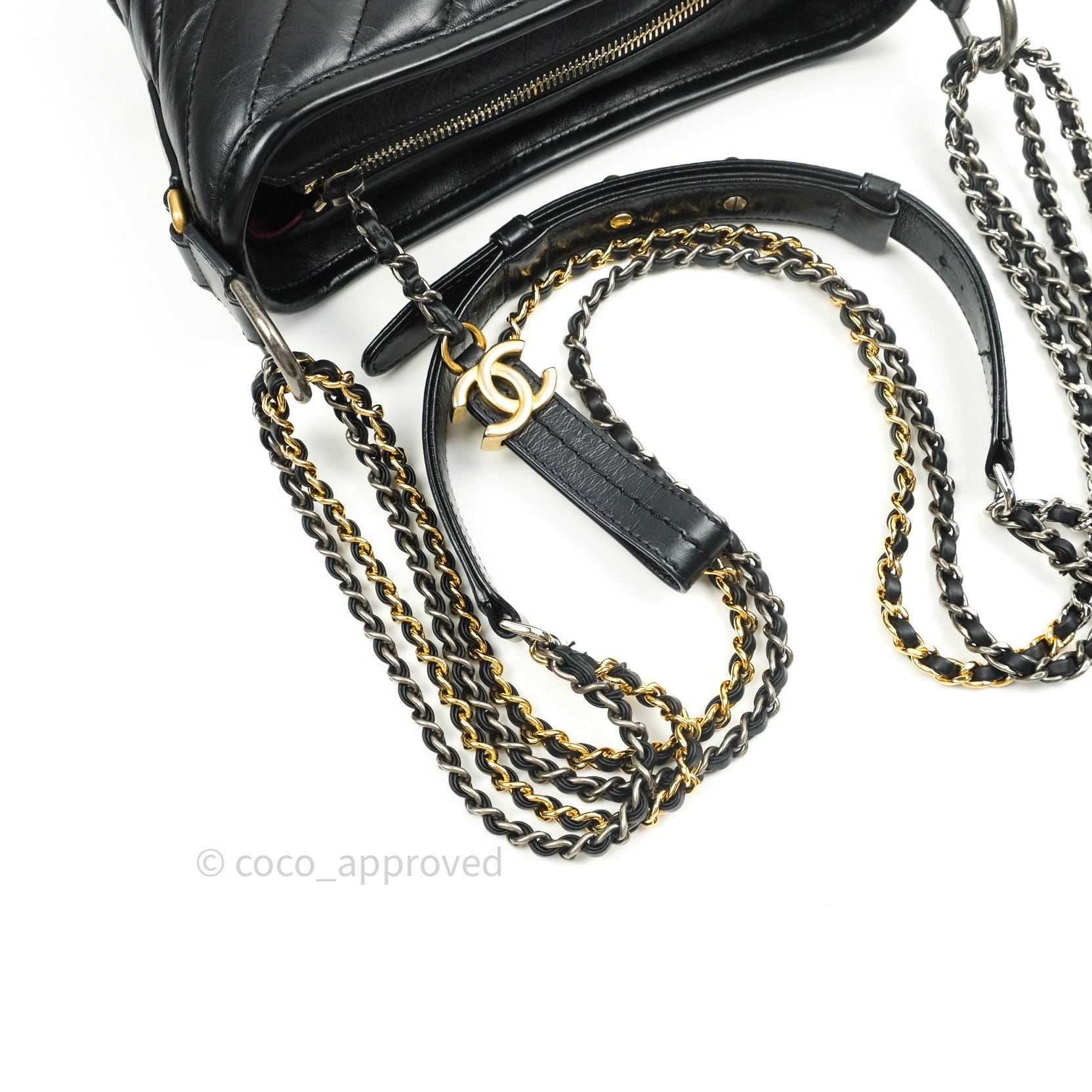 Chanel Small Gabrielle Hobo Bag in Black Calfskin with Chevron Pattern & Mixed Hardware - Perfect for Everyday Use, Work & Special Occasions