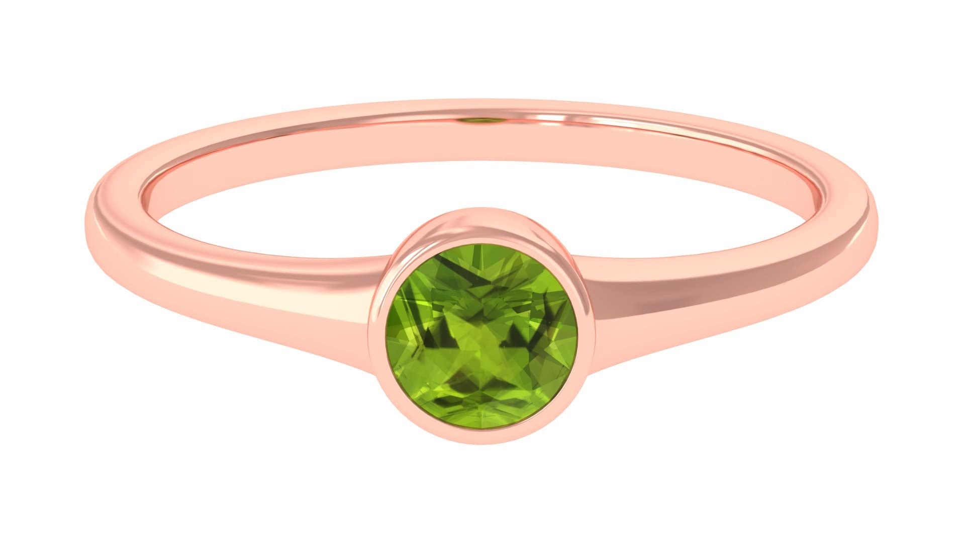 1/2 CT Minimalist Peridot Ring for Women - 5mm Solitaire Green Peridot Gold Ring - August Birthstone Jewelry - 14K Solid Gold - Perfect for Everyday Wear, Anniversary Gifts & Special Occasions