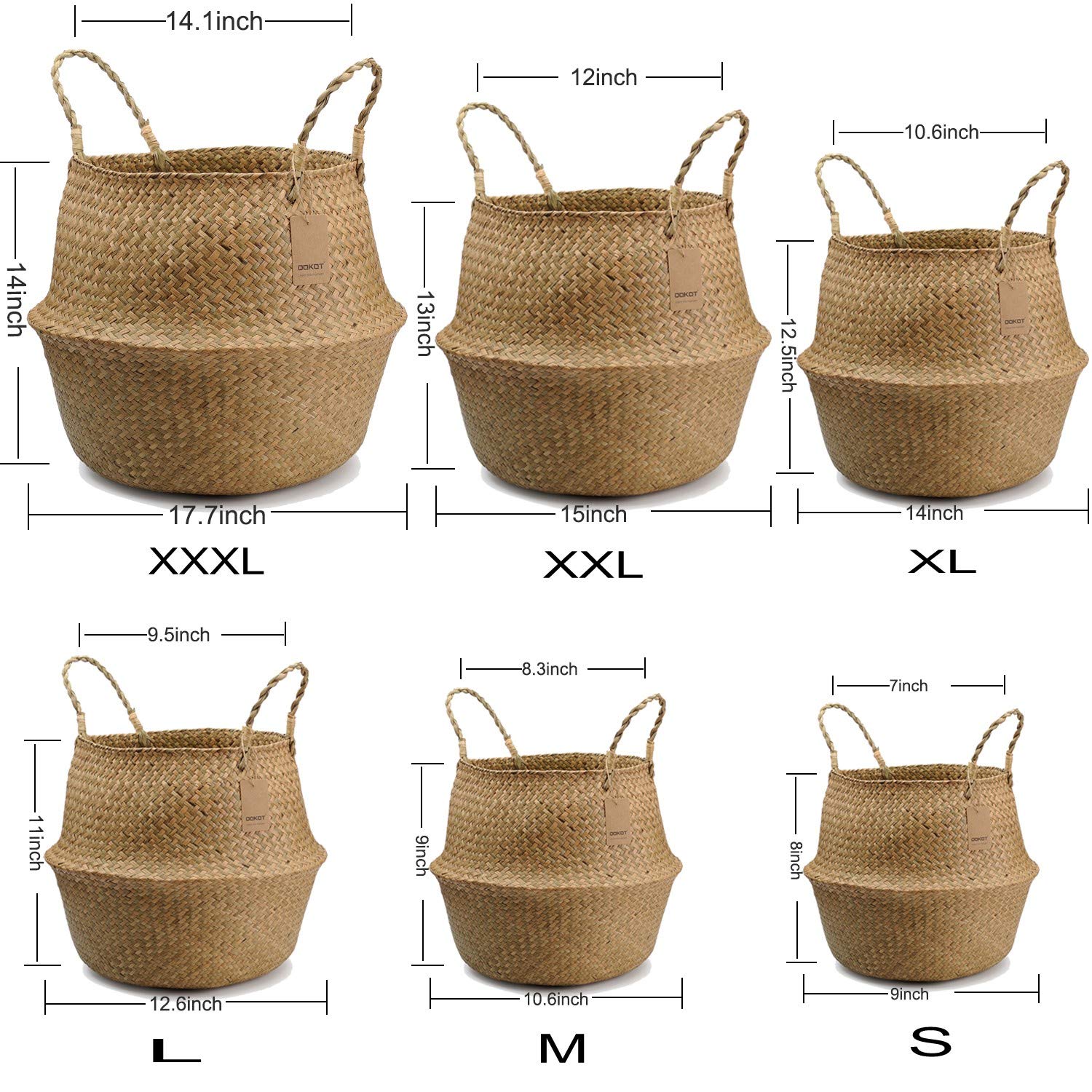 DOOKOT Woven Seagrass Storage Basket with Handles - 7