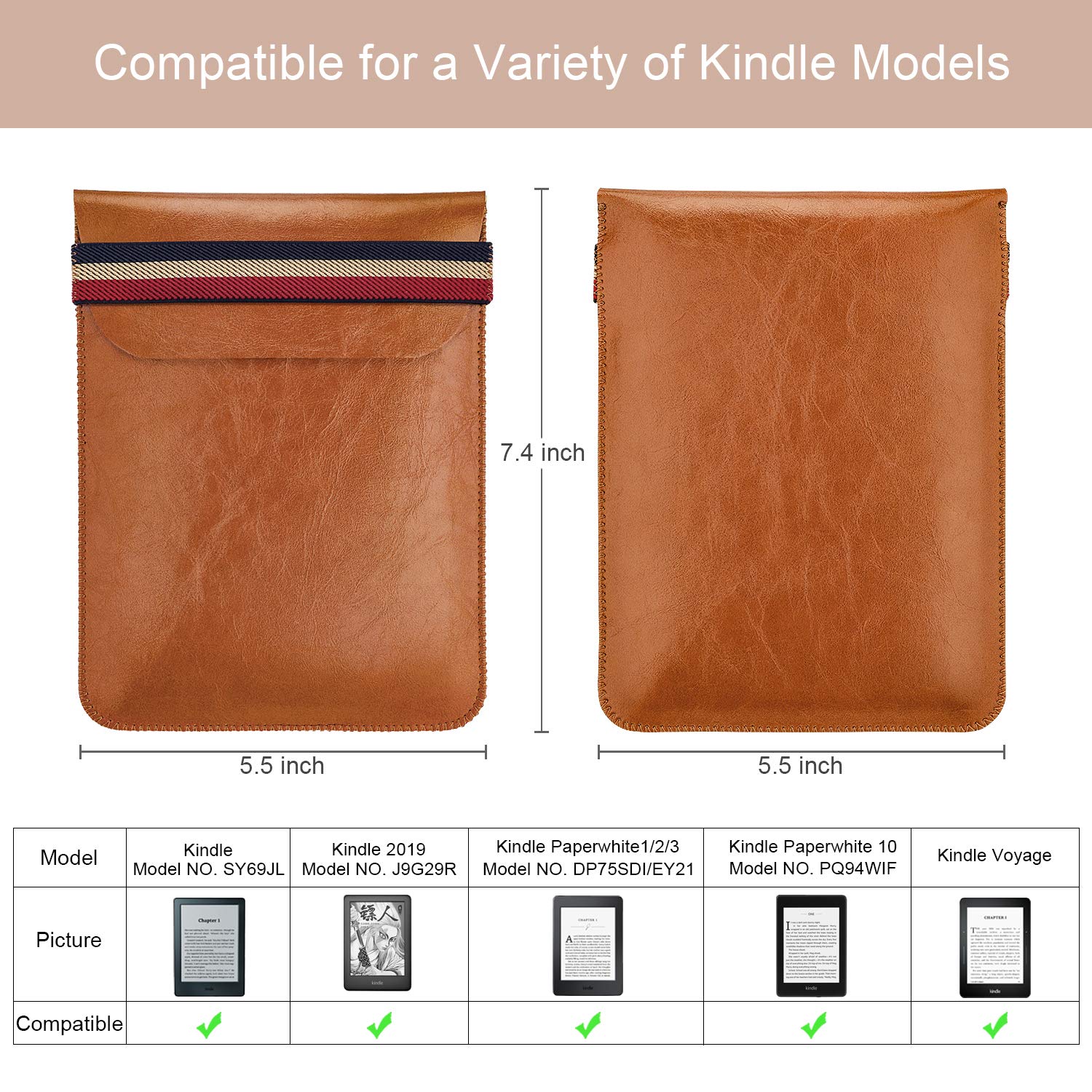 WALNEW 6 Inch Kindle Sleeve Case - Slim Protective Pouch Cover for Kindle 2024/2019, Paperwhite, Voyage, 8th Gen (2016), Kindle 4/5 & Touch - Perfect for Travel, Commuting & Everyday Protection (Brown)
