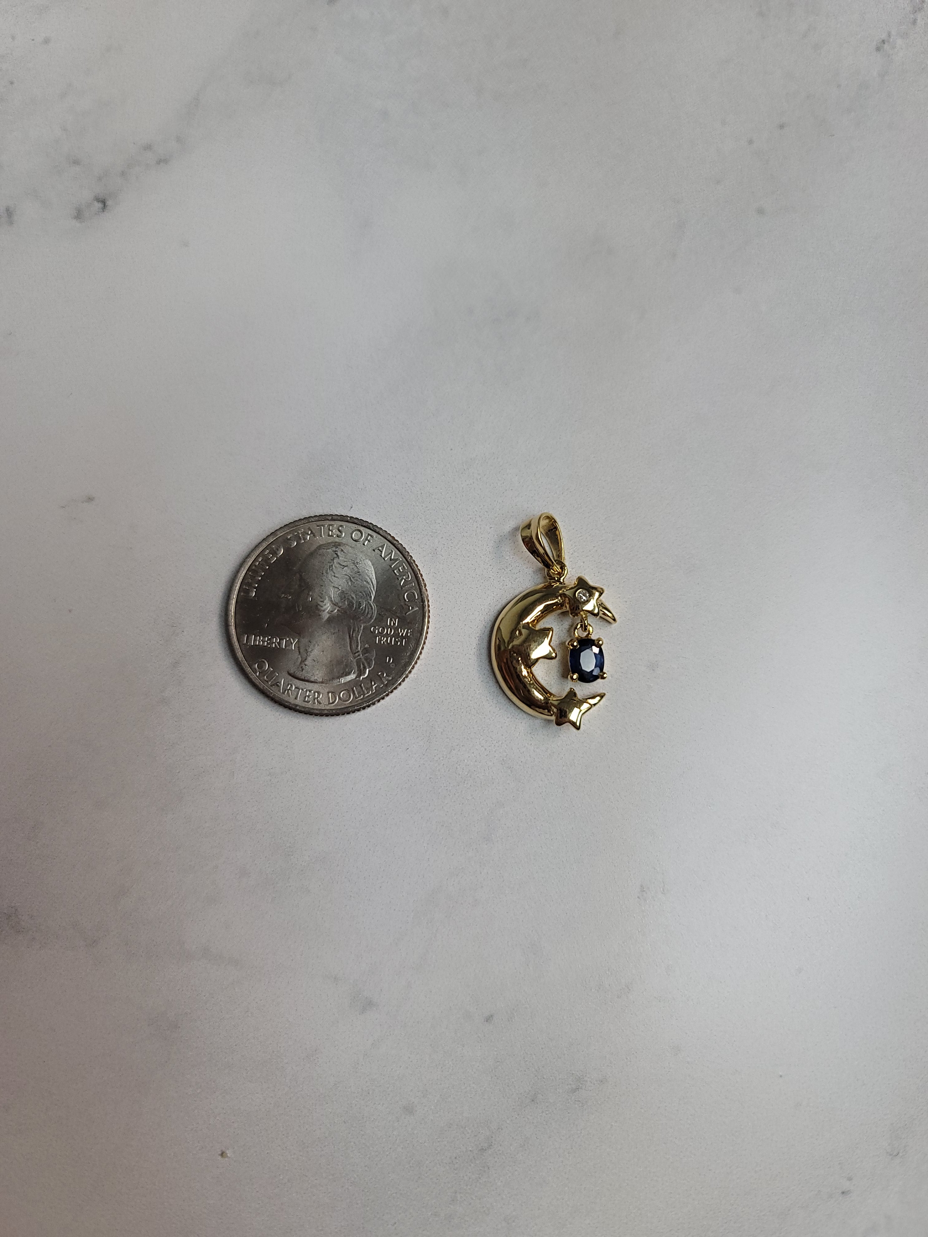14K Yellow Gold Crescent Moon & Star Pendant with Genuine Sapphire Gemstone - Elegant Necklace for Women, Perfect for Birthday Gifts, Anniversaries & Special Occasions