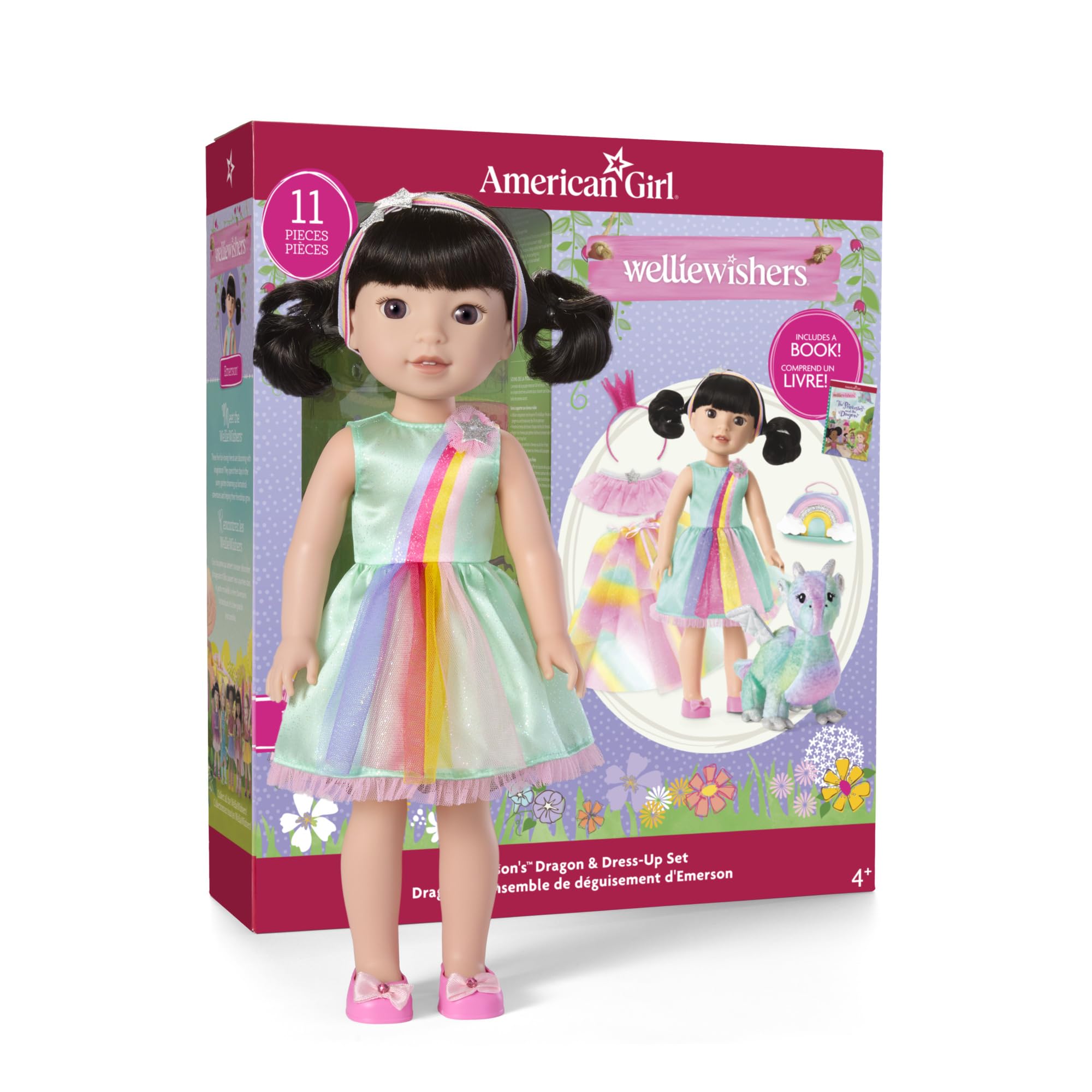 WellieWishers Emerson Doll Set with Dress & Storybook - Perfect for Kids 4+