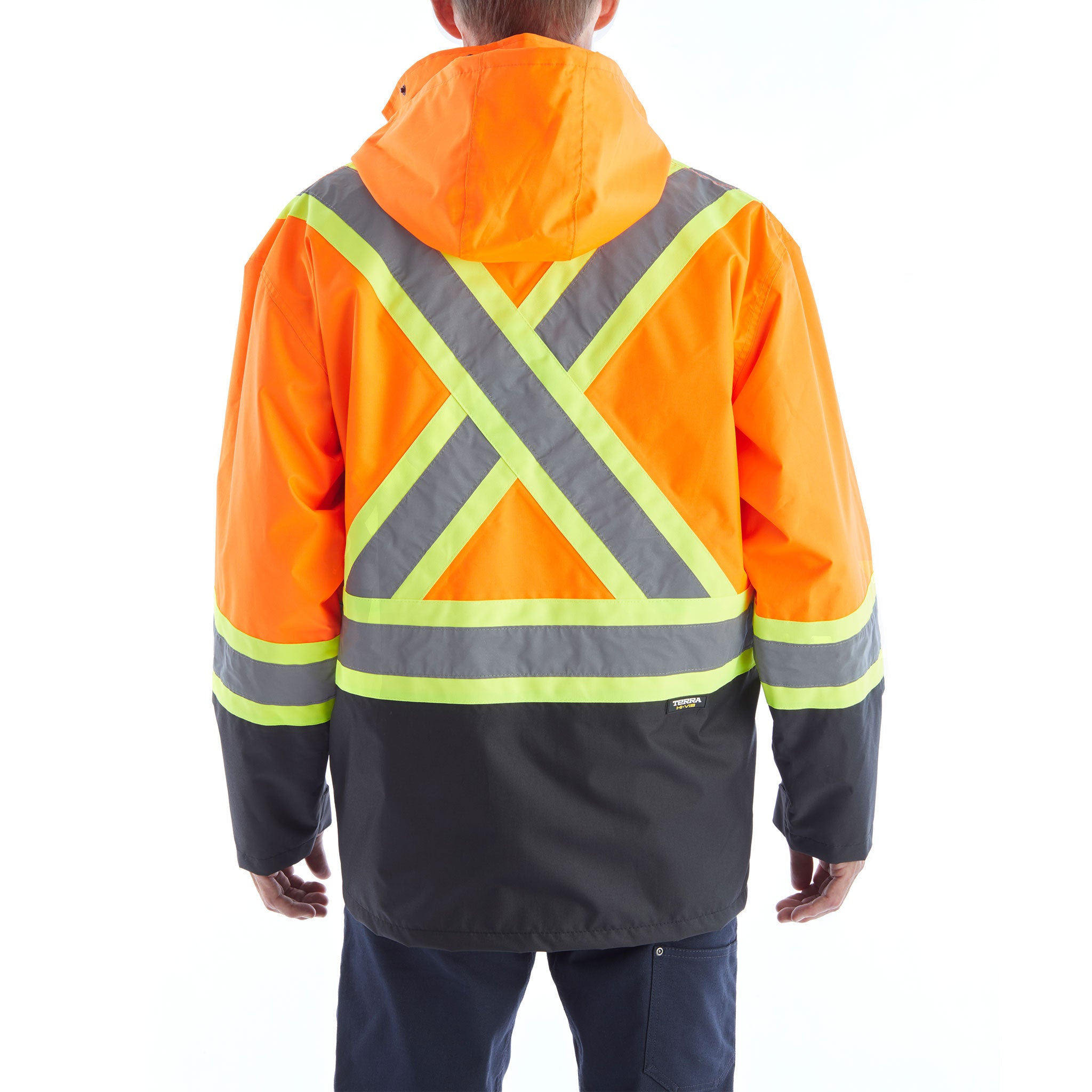 Terra High Visibility Rain Work Jacket 116520JOR - Waterproof Safety Jacket for Construction & Outdoor Workers - Ideal for Rainy Weather, Road Work & Emergency Situations
