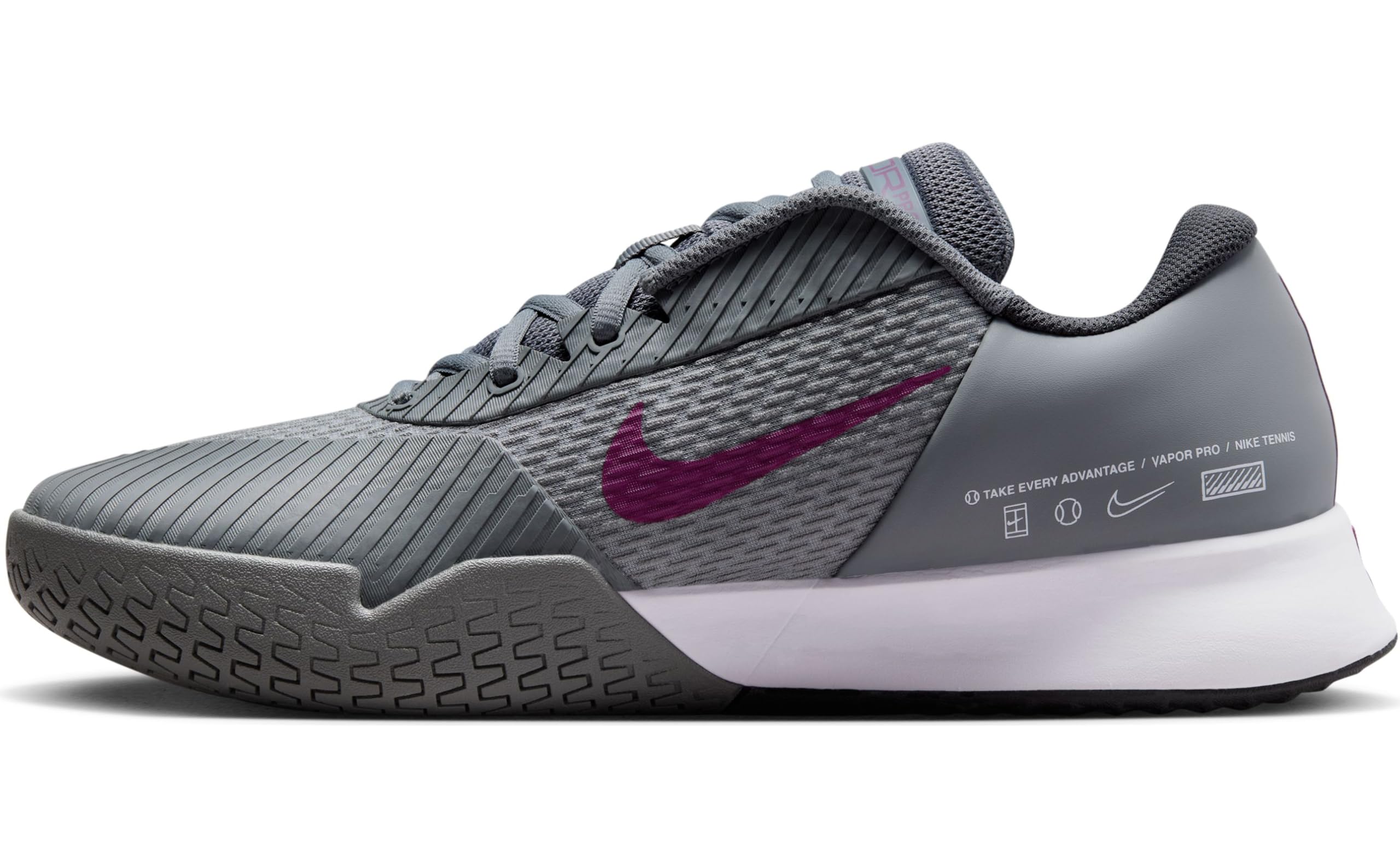NikeCourt Air Zoom Vapor Pro 2 Men's Tennis Shoes - DR6191-006 Smoke Grey/Dark Smoke Grey/Black/Sangria - Size 10 | Hard Court Performance | Perfect for Competitive Matches & Training Sessions