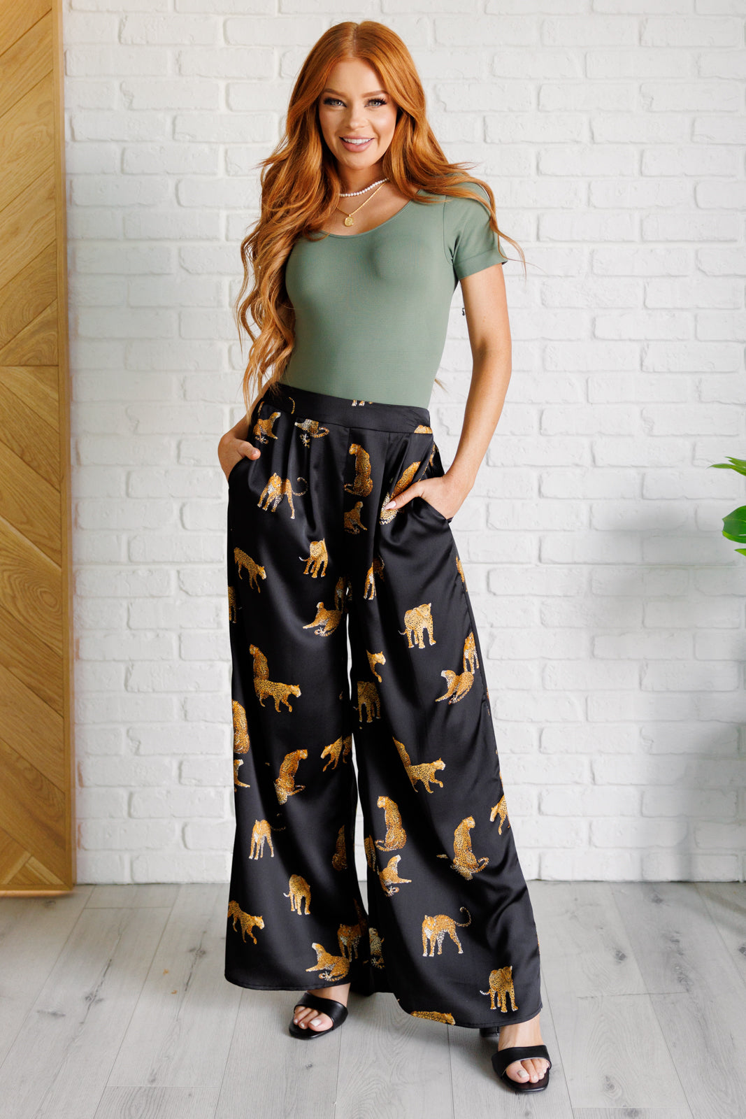 Legendary Leopard Print Satin Wide Leg Pants - Women's High Waist Lounge Pants for Casual Wear, Yoga & Home Comfort