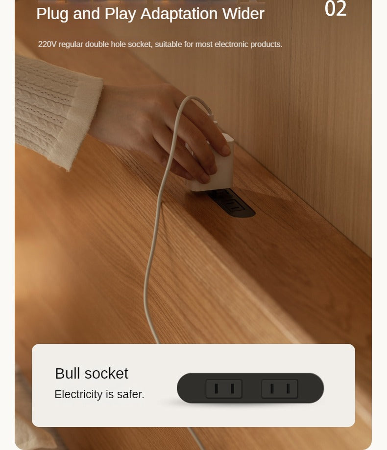 Solid Oak Wood Luminous Bedside Charging Shelf - Nightstand Organizer with USB Ports for Bedroom, Office & Dorm Room - Perfect for Phones, Tablets & Reading Lights