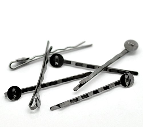 PEPPERLONELY 50PC Gunmetal Bobby Pins Hair Clips - 50mm Hairpins with 8mm Glue On Flat Pads for Women, Secure Hold, No Slip - Perfect for Updos, Braids, Bun Hairstyles & Everyday Hair Styling