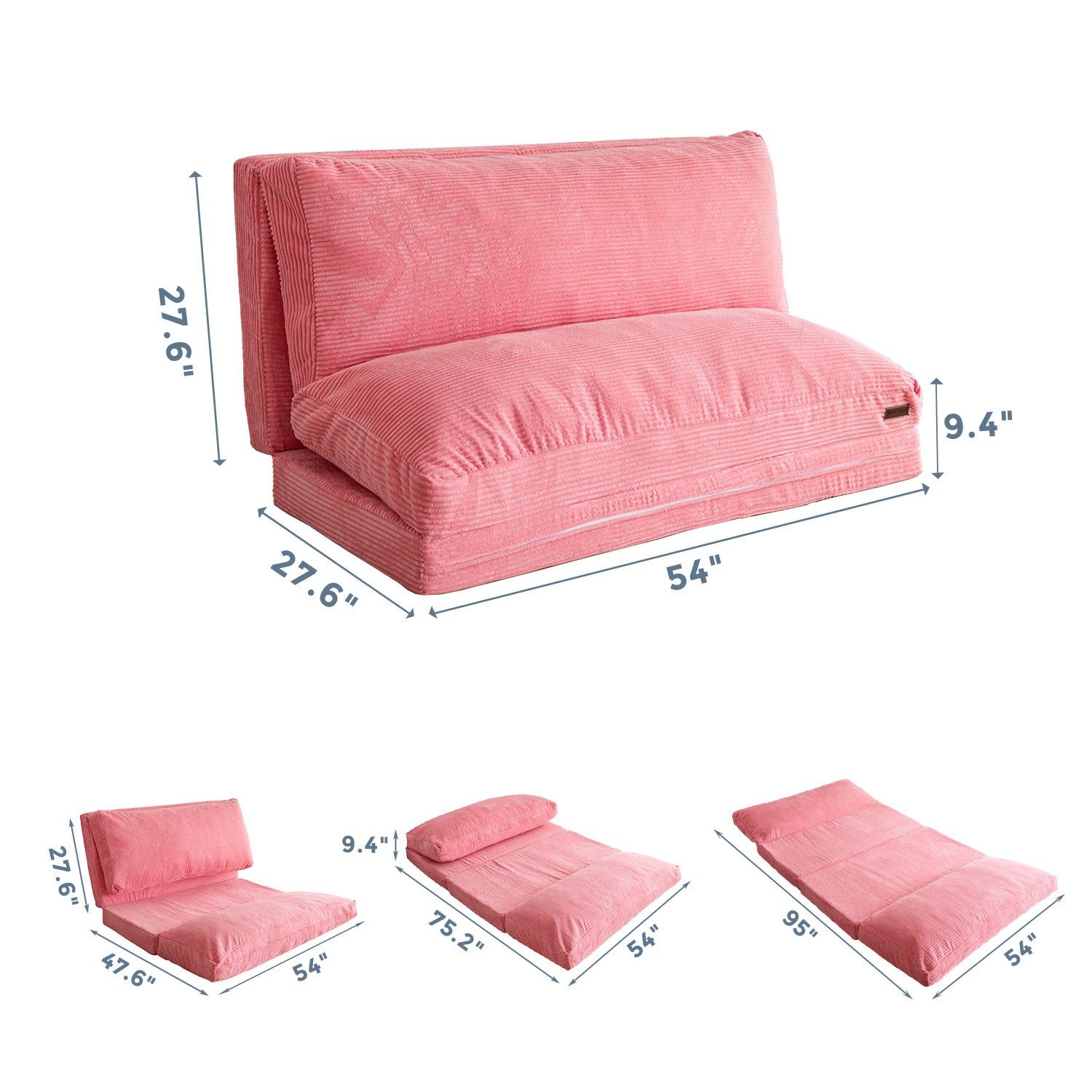 MAXYOYO Corduroy Bean Bag Sofa Bed - 4-Folding Floor Lounger in Pink | Comfortable Convertible Chair for Living Room, Bedroom & Dorm | Perfect for Relaxing, Gaming & Movie Nights