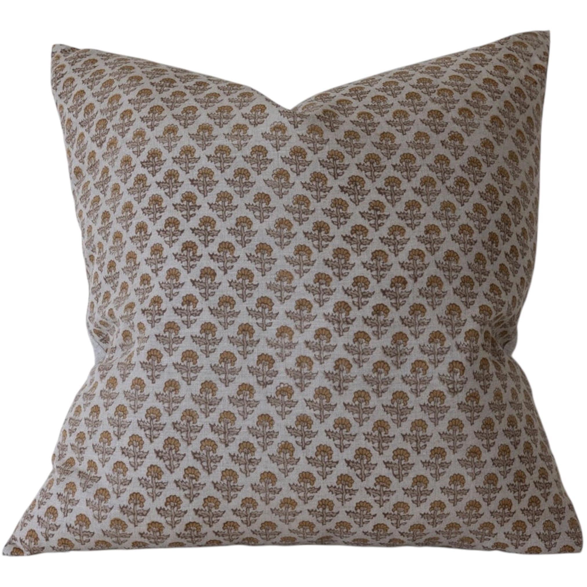 Designer Elsinore Block Print Floral Pillow Cover - Handmade Cotton Decorative Cushion Case for Sofa, Bed, Living Room & Home Decor