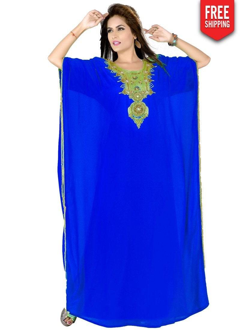 Elegant Bright Designer Farasha Kaftan - Flowy Long Sleeve Beach Cover Up for Women | Perfect for Summer Vacations, Pool Parties & Boho Fashion