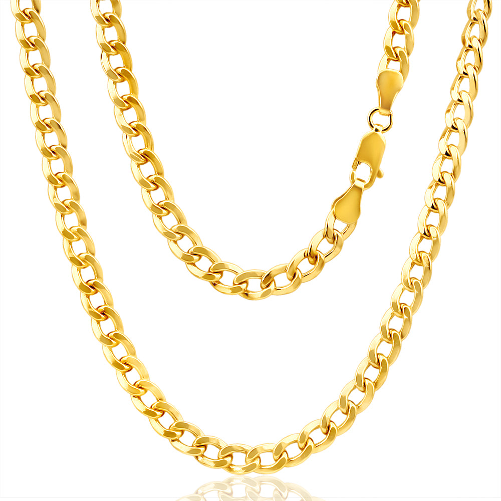 9ct Radiant Yellow Gold Copper Filled Curb Chain Necklace for Men & Women - Perfect for Layering, Everyday Wear & Gift Giving