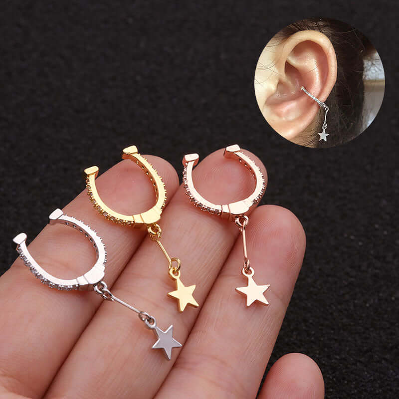 Dangle Star No Piercing Conch Ear Cuff - Trendy Cartilage Earring for Women | Perfect for Everyday Wear, Parties & Special Occasions