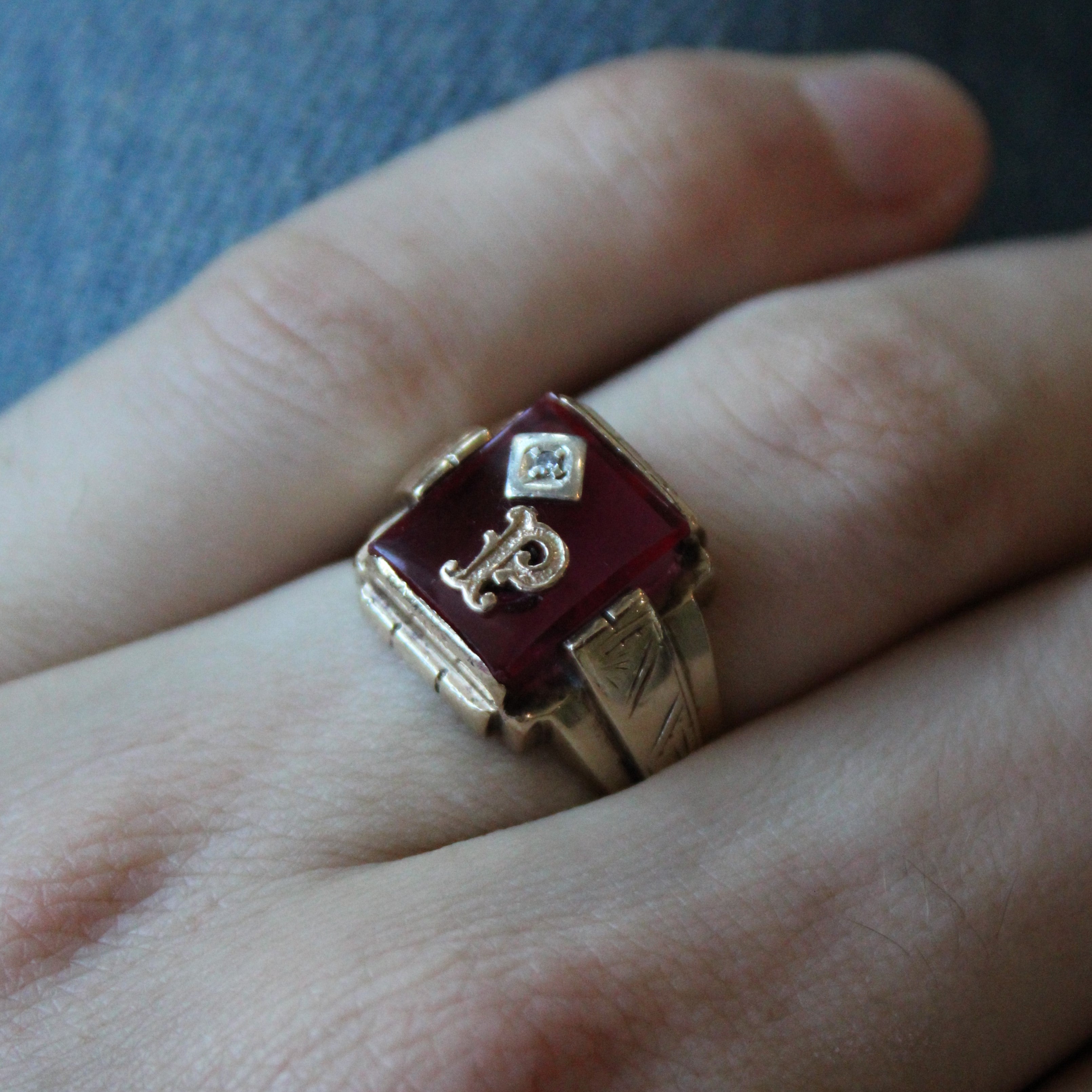 Synthetic Ruby & Diamond Initial 'P' Ring - 3.00ct Ruby & 0.01ct Diamond - Size 7.75 - Elegant Personalized Jewelry for Women - Perfect for Gifts, Anniversaries & Special Occasions