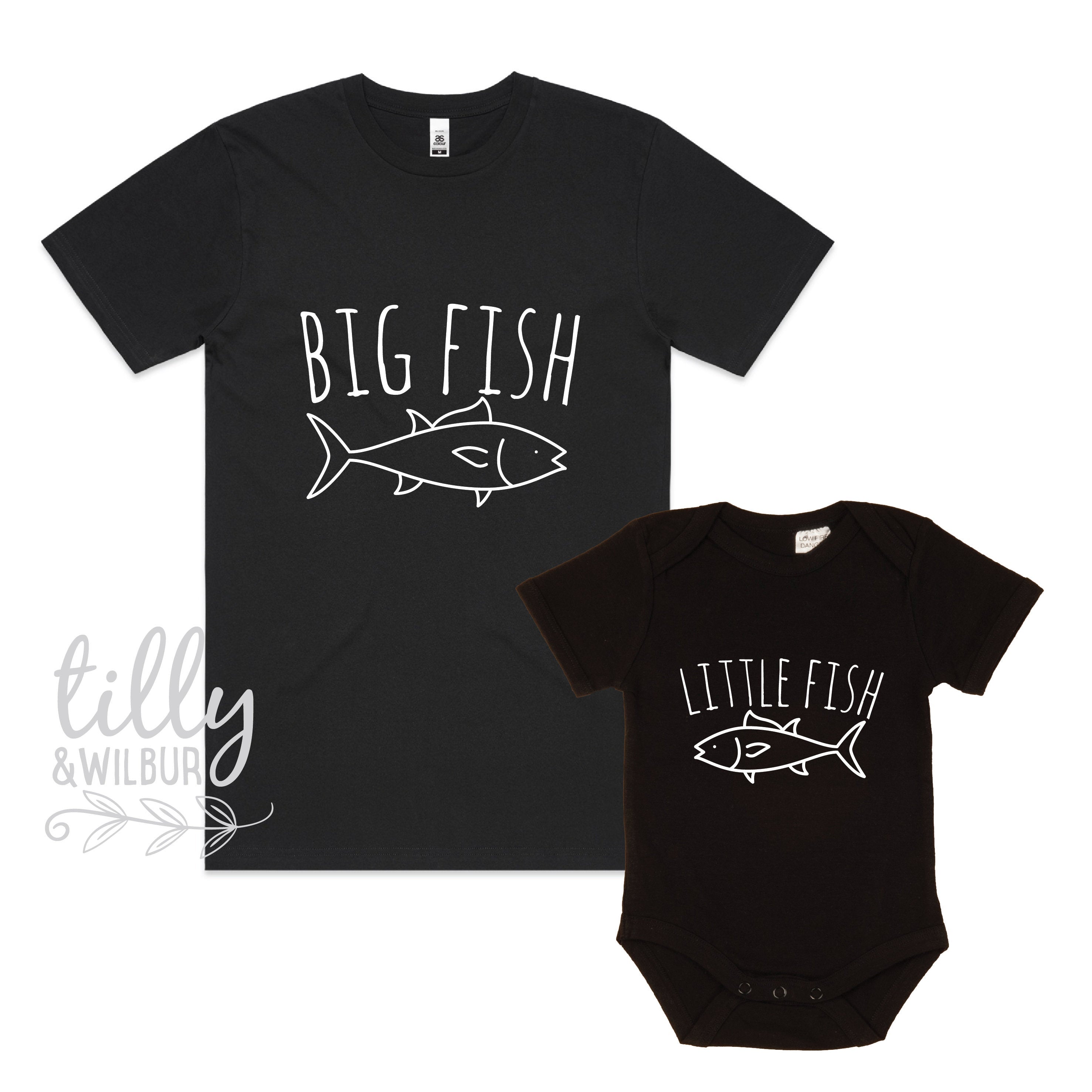 Father and Son Matching T-Shirts - Big Fish Little Fish Design - Family Outfits for Beach, Fishing Trips & Special Occasions