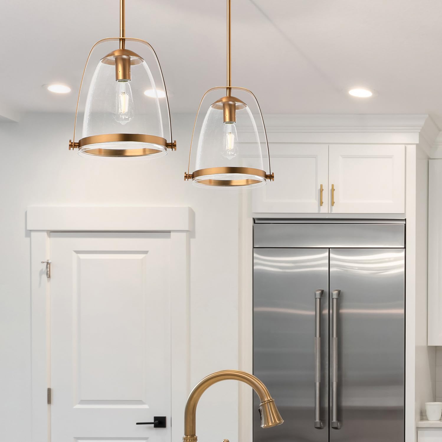 Jonah Brushed Gold Metal and Glass Ceiling Light Fixture - Modern Industrial Pendant Lighting for Dining Room, Kitchen Island & Bedroom