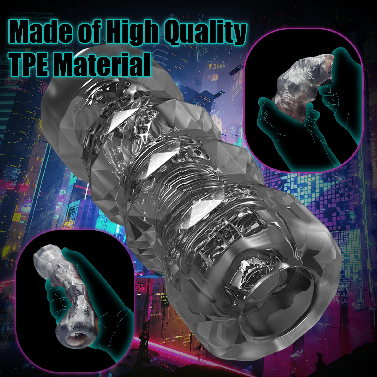 Premium Transparent Black TPE Male Masturbator - 3D Textured Pocket Pussy Stroker & Blowjob Simulator | Realistic Penis Training Sleeve with Storage Box | Discreet Adult Sex Toy for Solo Pleasure & Stress Relief