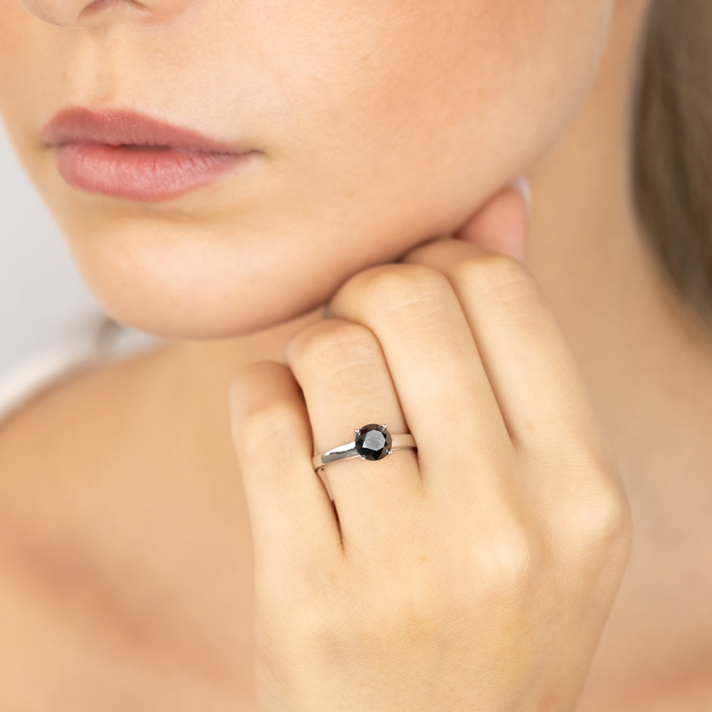 1.45 Carat Black Diamond Solitaire Ring in Sterling Silver 925 - Elegant Wedding & Engagement Jewelry for Women - Perfect for Anniversary, Proposal & Special Occasions