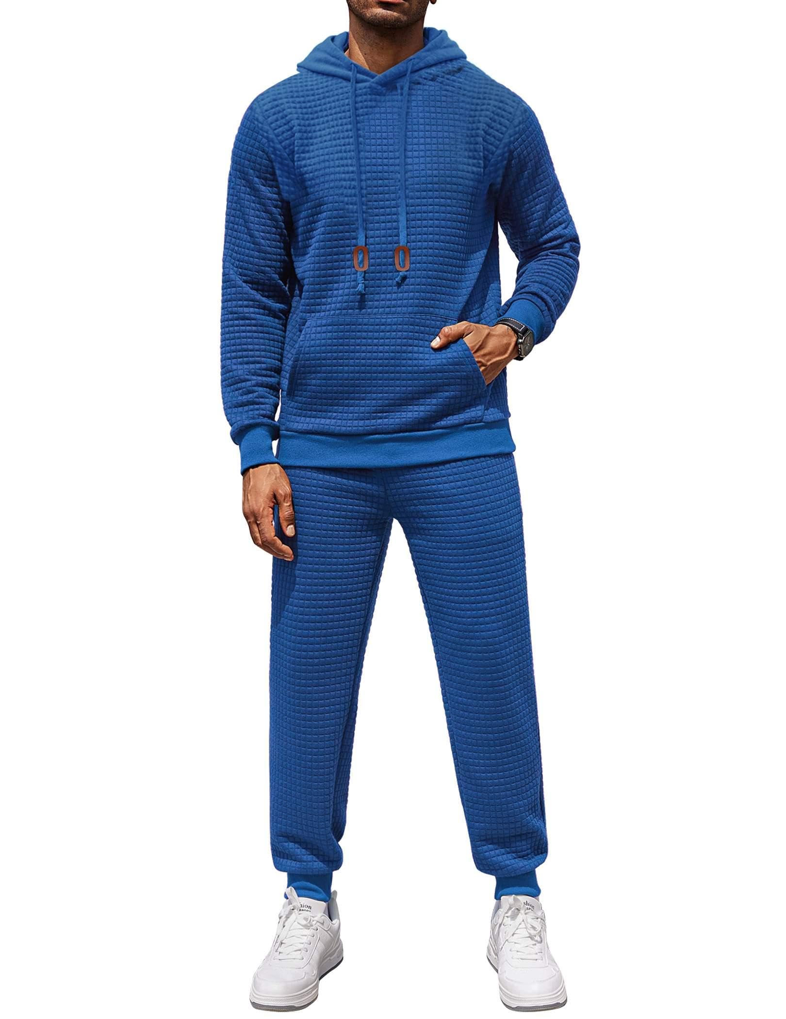 COOFANDY Men's 2 Piece Tracksuit Set - Hoodie & Joggers, Casual Athletic Waffle Plaid Jacquard Sweatsuit for Gym, Running & Streetwear Fashion
