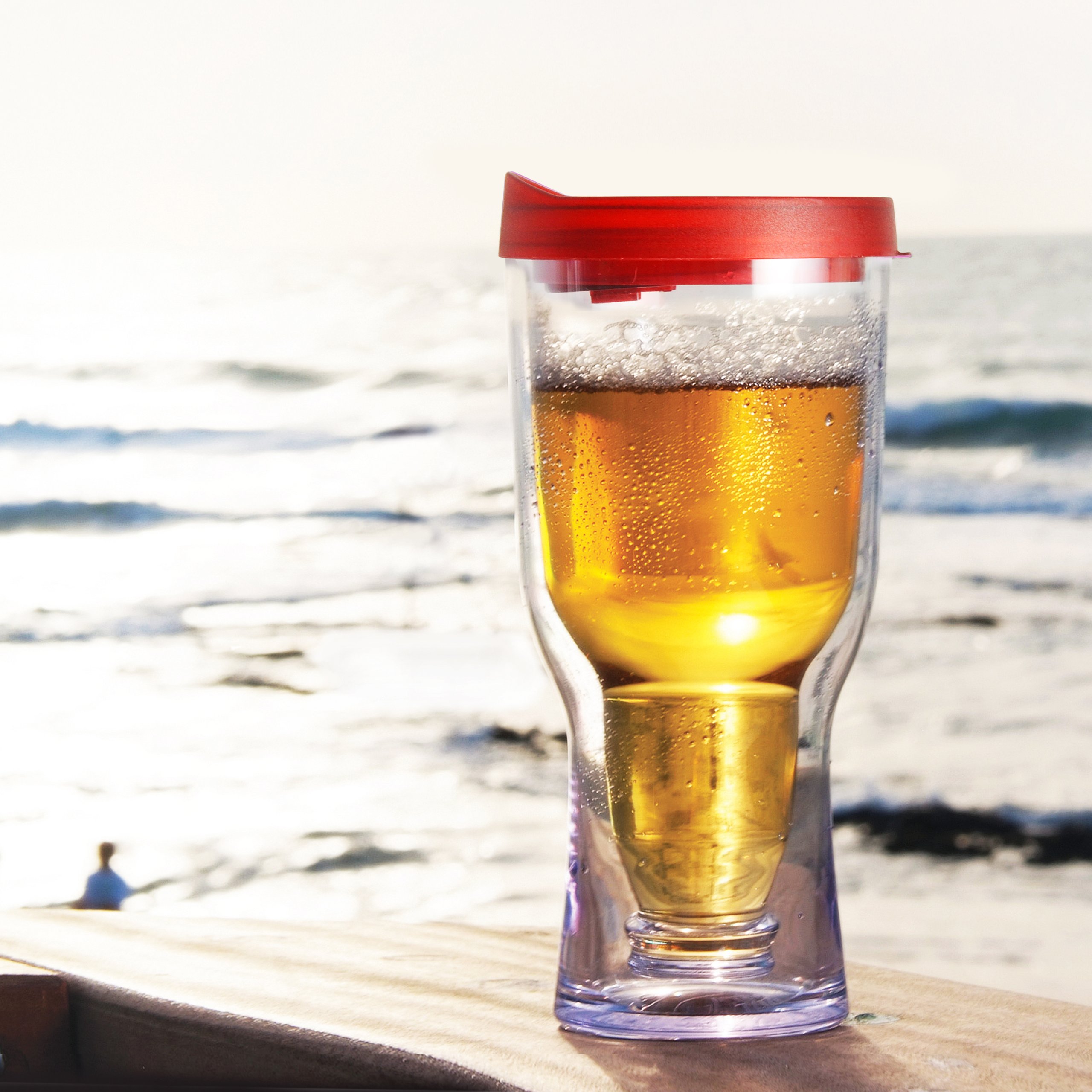 Brew 2 Go Double Wall Insulated Acrylic Beer Tumbler - 18oz Leak-Proof Travel Mug with Lid - Red - Perfect for Camping, Tailgating & Outdoor Adventures