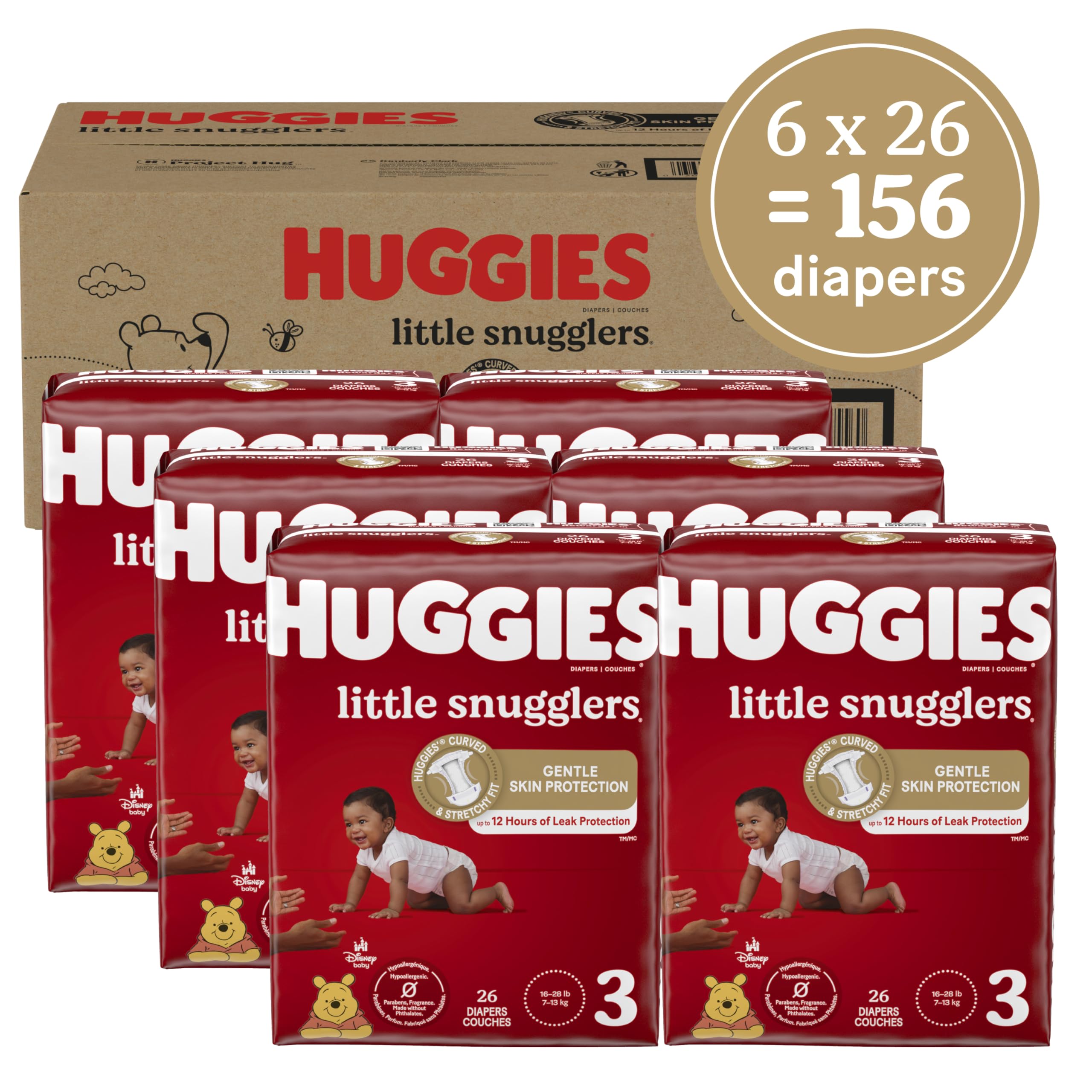 **Huggies Little Movers & Little Snugglers Size 3 Disposable Baby Diapers – Mega Colossal Pack (136 Count) & One Month Supply (156 Count) – Ultra Absorbent for Active Babies – Day & Night Comfort**    *(Perfect for Playtime, Naptime, and Overnight Protection – Soft, Leak-Proof, and Hypoallergenic for Sensitive Skin)*