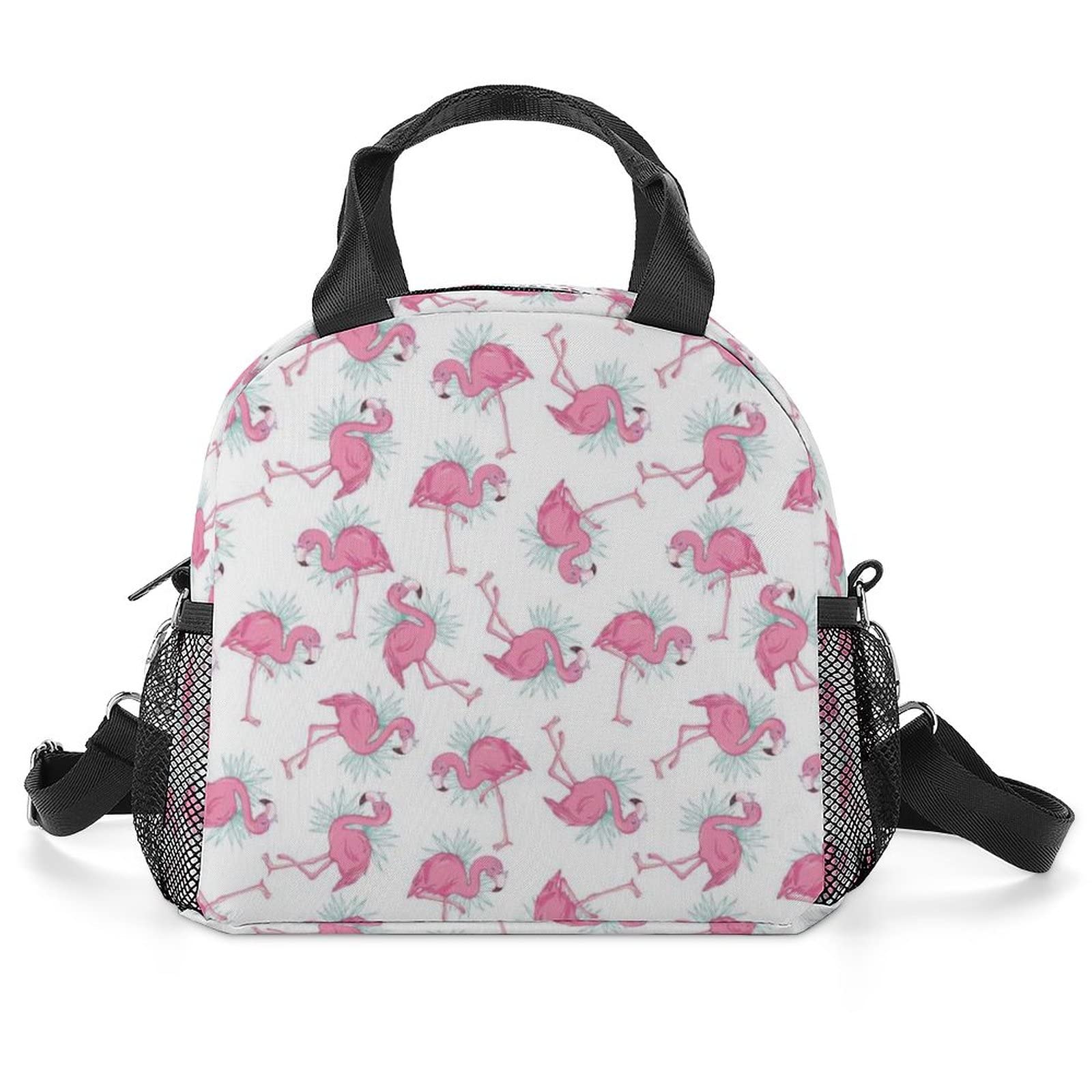Insulated Reusable Lunch Bag for Women & Men - Durable Tote Lunch Box with Adjustable Shoulder Strap for Work, School, Picnic & Outdoor Travel | Pink Flamingo Design | Adults & Kids