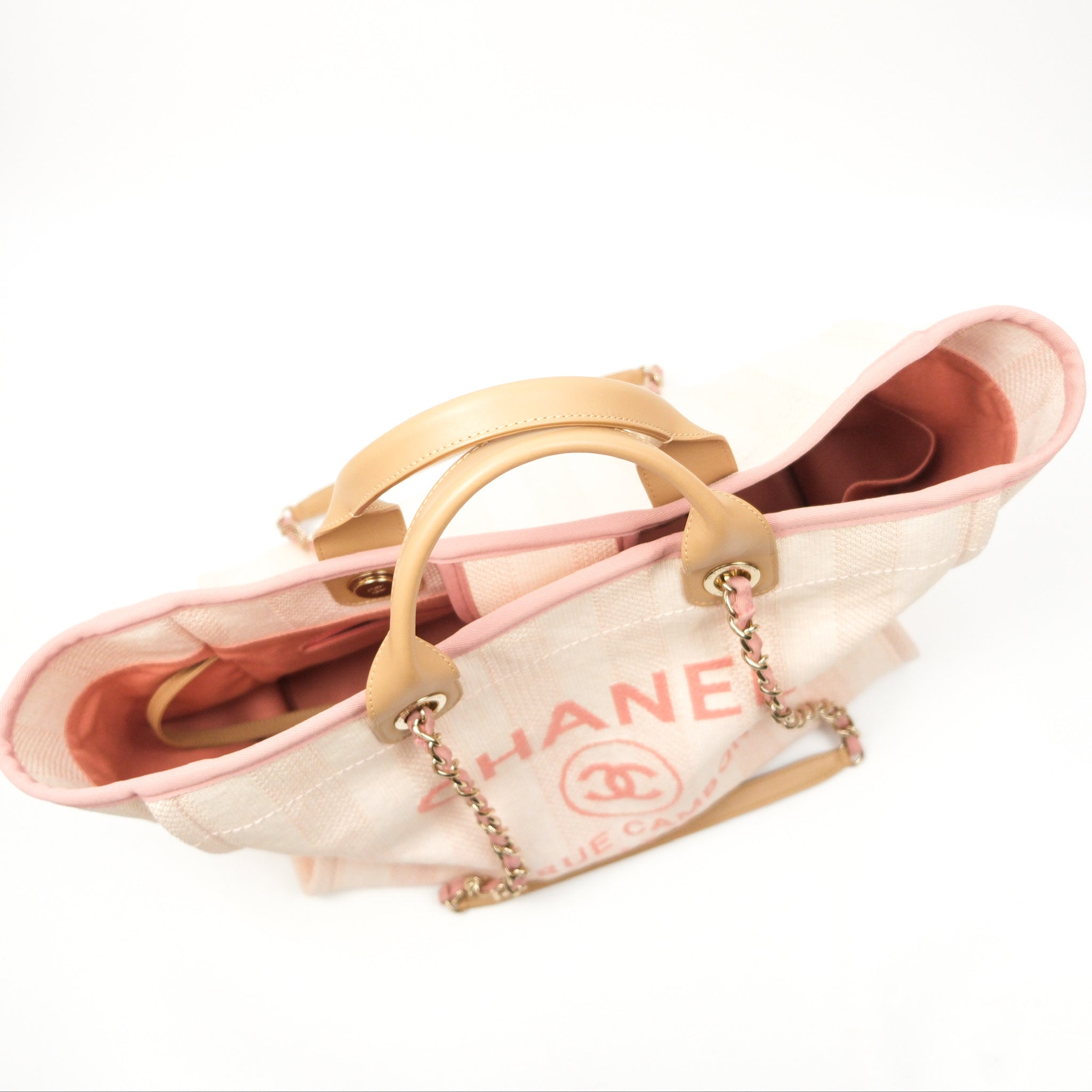Chanel Canvas Large Deauville Tote Bag Light Pink Stripe - Luxury Designer Handbag for Women, Perfect for Travel, Shopping & Everyday Use