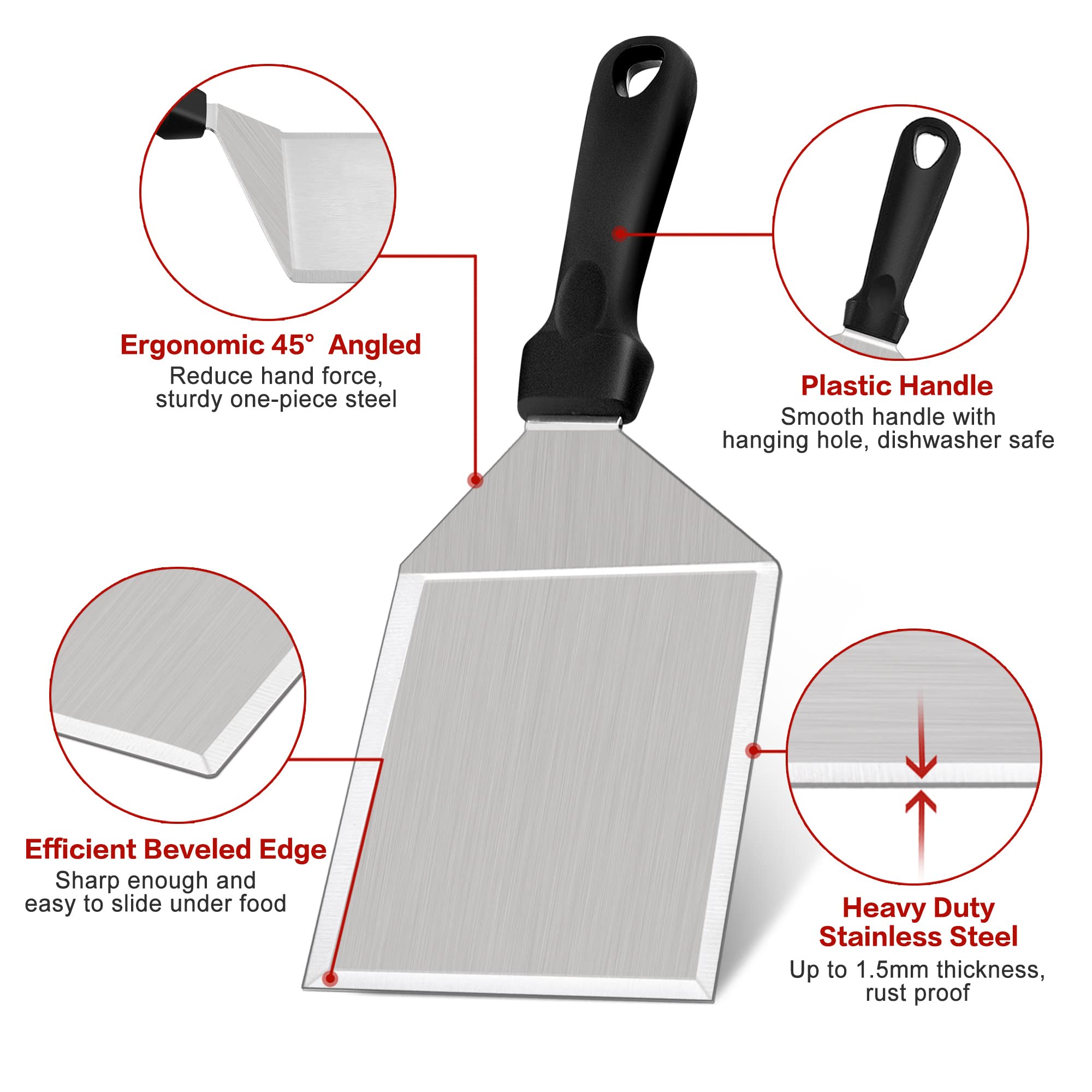 Leonyo 5-Inch Wide Stainless Steel Smash Burger Spatula - Heavy Duty Metal Grill Spatula for Hamburgers, Pancakes & Teppanyaki - Perfect for Outdoor BBQ, Flat Top Griddles & Home Kitchen Cooking