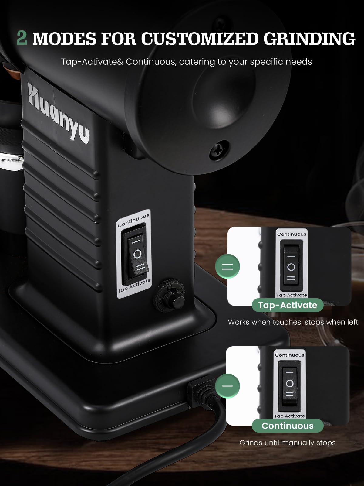 Premium Electric Coffee Grinder with Titanium Shark Teeth Burr - Dual Control Modes for Espresso, French Press & Pour Over - Quiet & Fast Coffee Mill for Home & Office Use (Black)