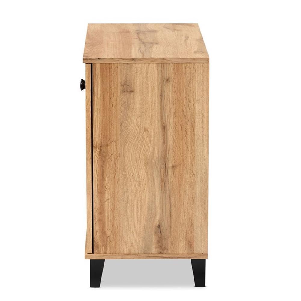 Baxton Studio Coolidge Modern Oak Brown 2-Door Shoe Storage Cabinet - Contemporary Wooden Shoe Organizer for Entryway, Closet & Bedroom