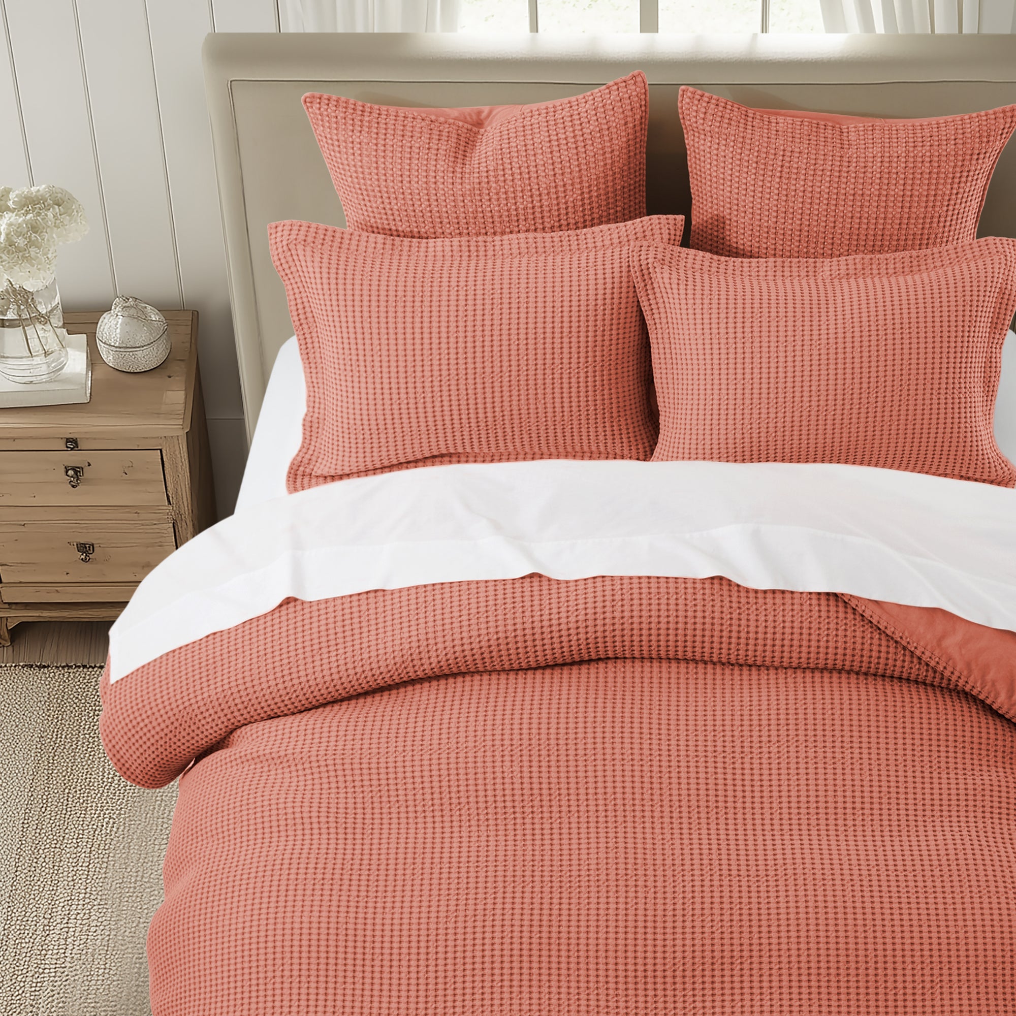 Mills Waffle Duvet Cover Set - Soft Textured Bedding for Cozy Comfort - Perfect for Master Bedroom, Guest Room & Dorm Decor