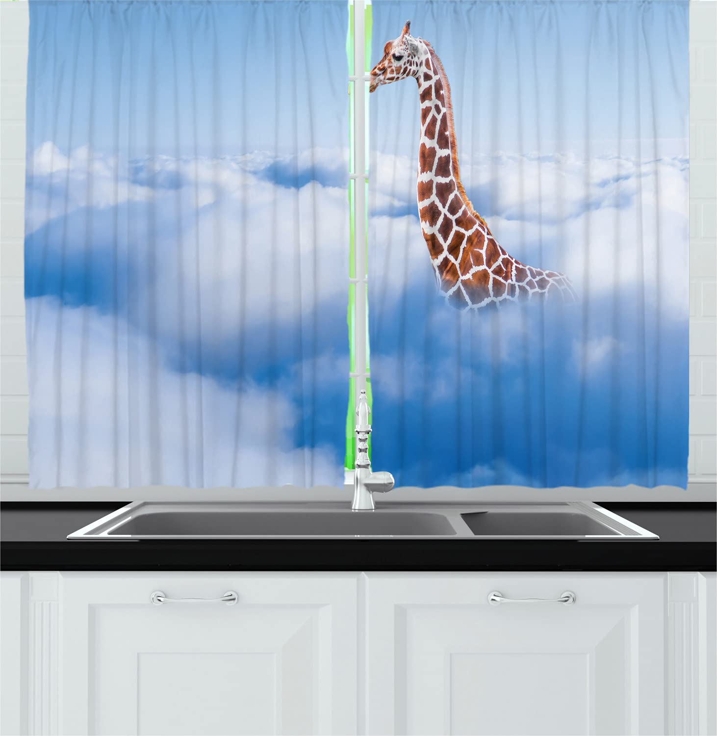 Ambesonne Giraffe Print Long Kitchen Curtains - 2 Panel Animal Theme Drapes with Rod Pocket, 55x45 Inches, White & Brown - Perfect for Safari Nursery, Zoo-Themed Bedroom, or Jungle-Inspired Living Room Decor