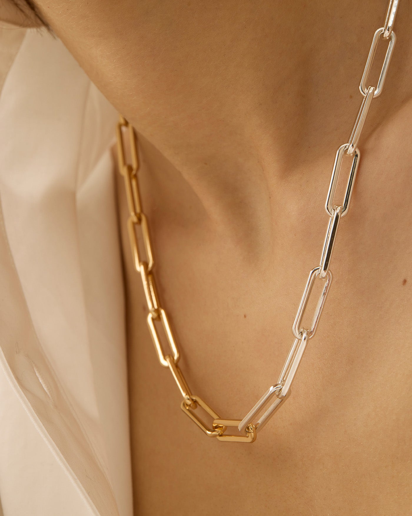 Andi Slim Chain Two Tone Gold and Silver Necklace - Elegant Layering Jewelry for Women, Perfect for Everyday Wear and Special Occasions