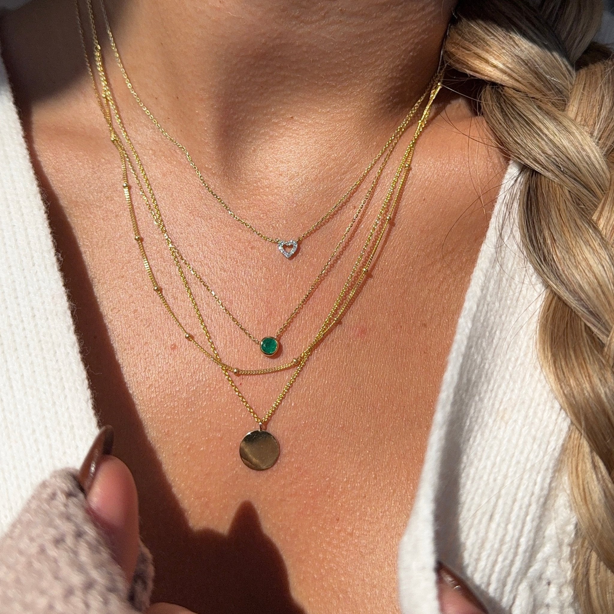 14K Solid Yellow Gold Beaded Double Wrap Medallion Necklace - Elegant Layered Jewelry for Women, Perfect for Weddings, Parties & Everyday Wear