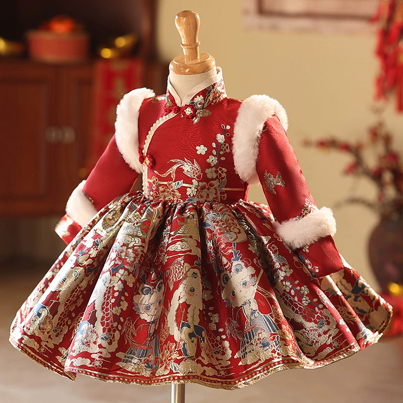 Red Christmas New Year Party Dress for Girls - Elegant Princess Birthday Gown for Special Occasions | Perfect for Holiday Celebrations, Festive Gatherings & Photo Shoots
