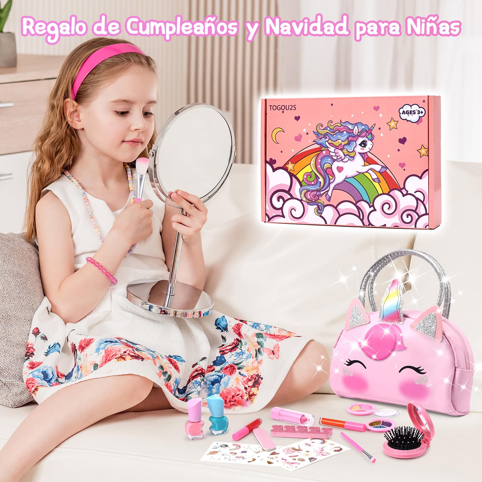 TOGOU2S Unicorn Makeup Set for Girls - Washable & Non-Toxic Kids Cosmetics - Birthday Gift for Ages 4-8+ (Play & Party)