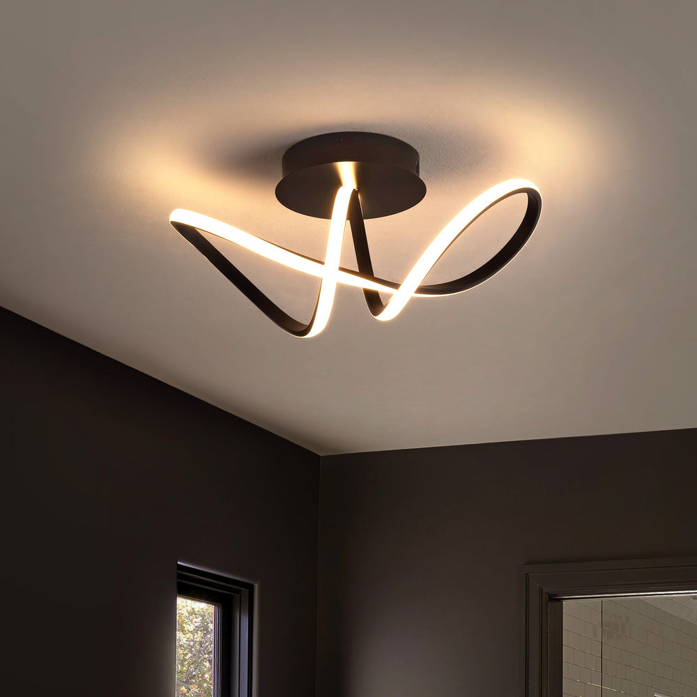 Chantelle 19.5 Inch Modern Minimalist Aluminum Loop Integrated LED Semi Flush Mount Ceiling Light - Perfect for Bedroom, Living Room, and Hallway Lighting