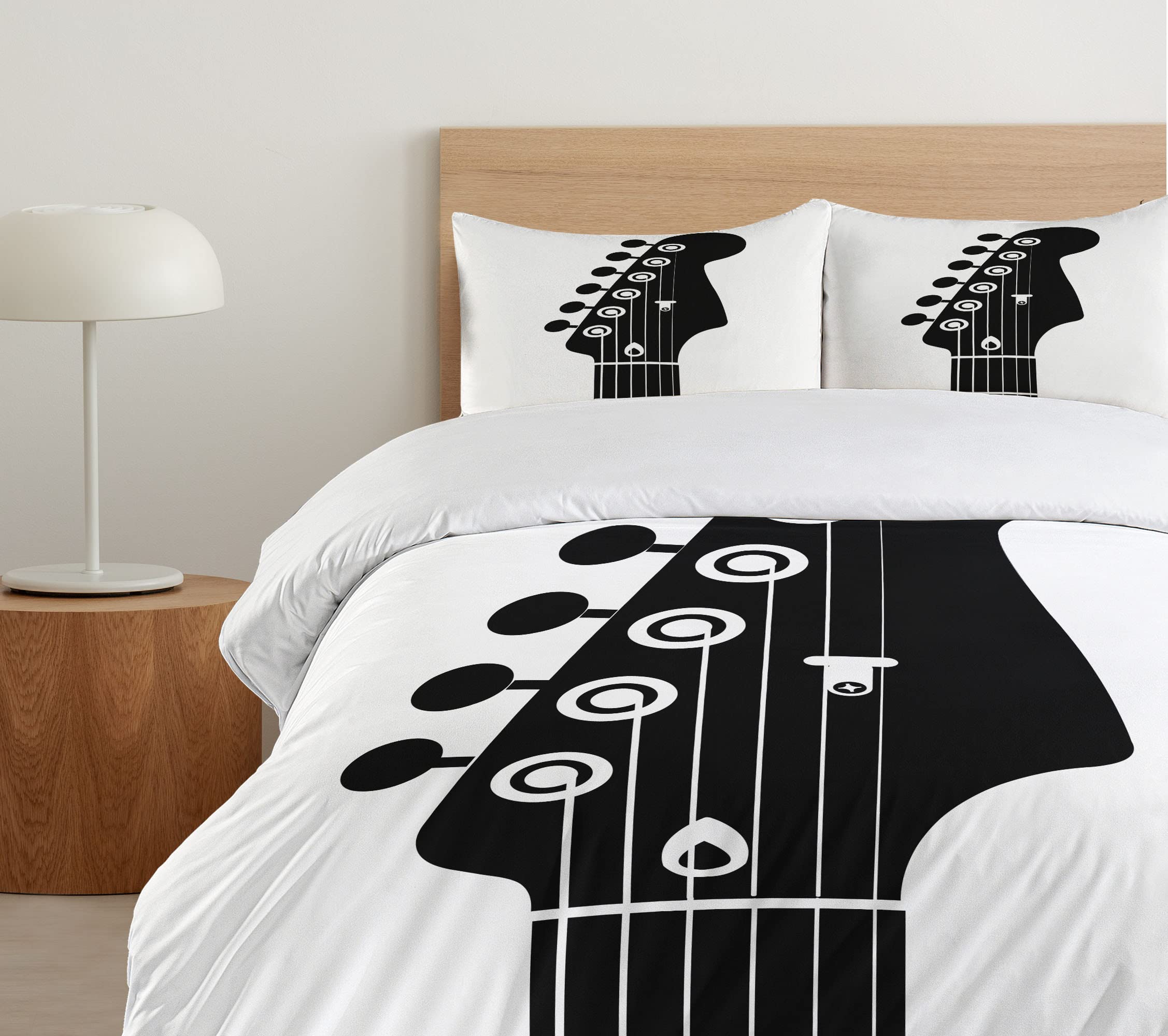 Ambesonne Guitar Duvet Cover Set - Monochrome Half Guitar Design with Strings, 3-Piece King Size Bedding (Duvet Cover + 2 Pillow Shams) in Charcoal Grey & White | Perfect for Music Lovers' Bedroom, Teen Room Decor & Guitar Enthusiast Gifts