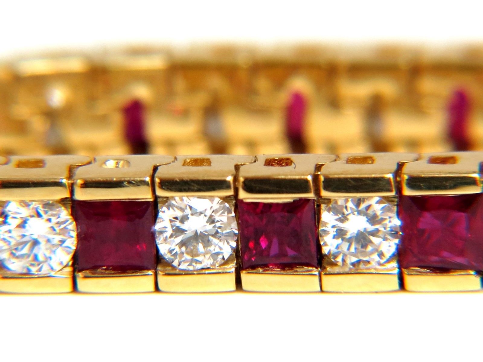 7.20ct Natural Ruby & Diamond Channel Line Bracelet in 14K Gold - Elegant Jewelry for Weddings, Anniversaries & Special Occasions