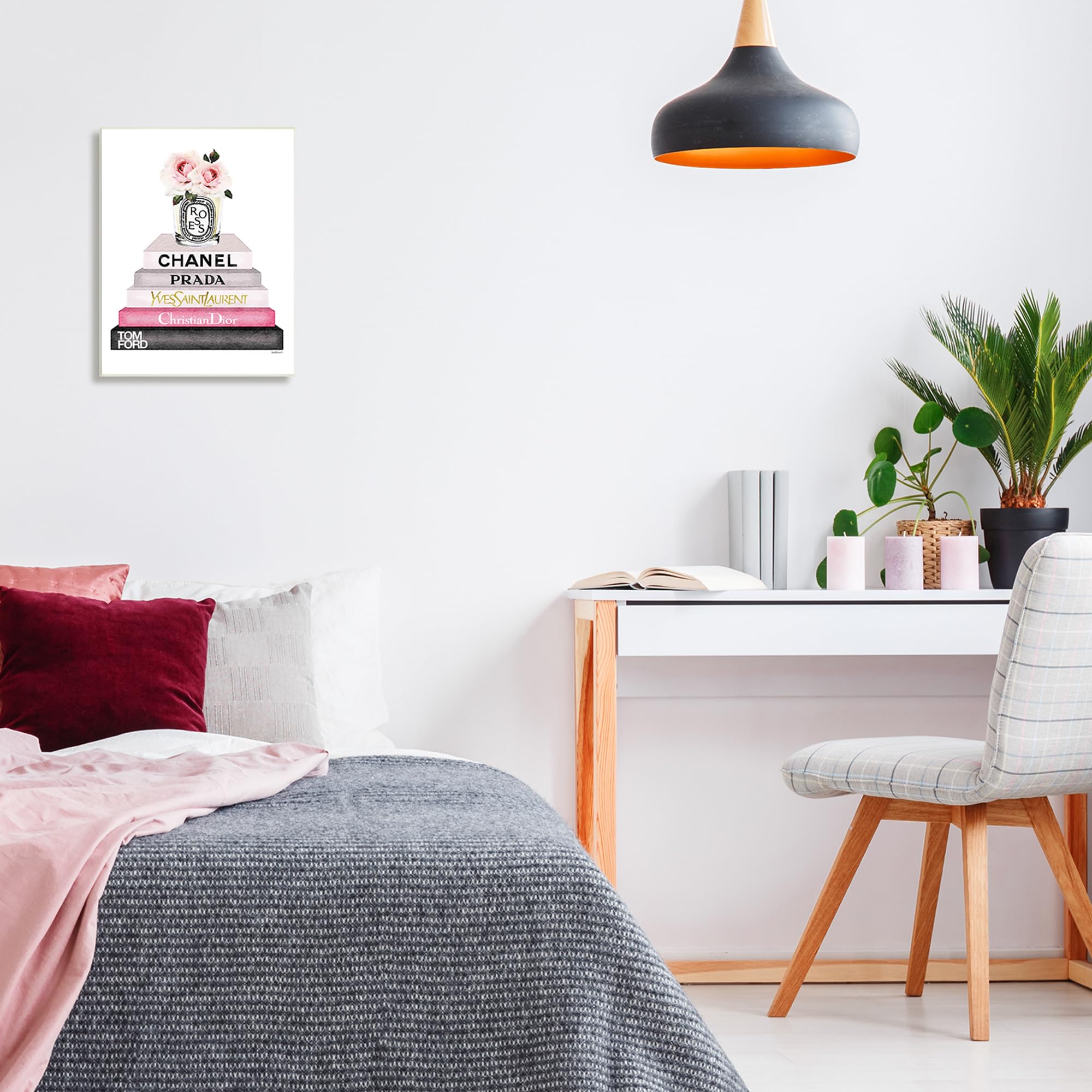 Stupell Home Decor Book Stack Fashion Candle - Pink Rose Scented Candle for Living Room, Bedroom & Bathroom Decor