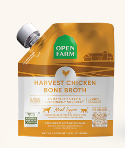 Open Farm Harvest Chicken Bone Broth for Dogs - Nutrient-Rich, Grain-Free Dog Food Topper - Supports Joint Health & Digestion - Perfect for Senior Dogs & Puppies - Great for Mealtime, Training Treats & Kibble Enhancer