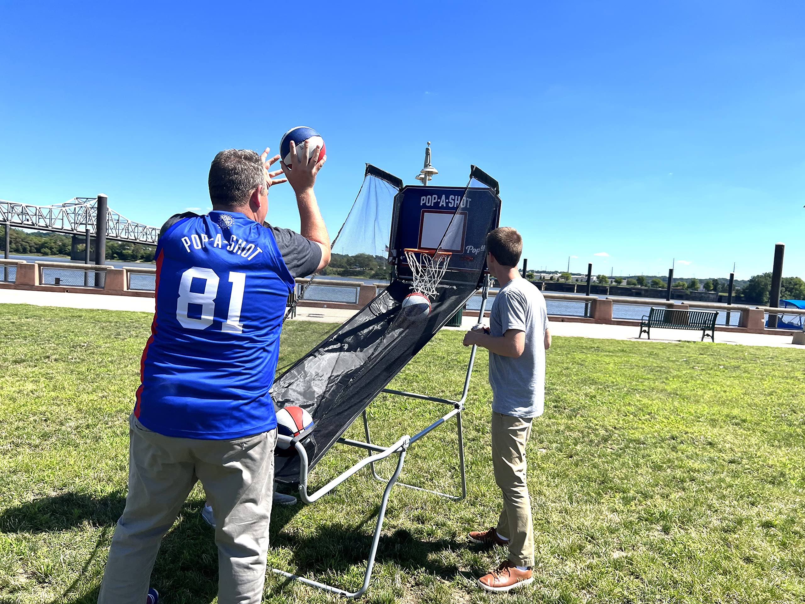 Pop-A-Shot Portable Basketball Game - Foldable Arcade Hoop with Infrared Scoring System & 3 Balls - Perfect for Indoor, Outdoor & Travel Fun - Includes Carry Tote Bag