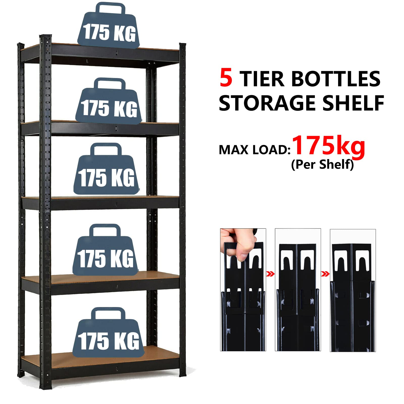 5-Tier Heavy Duty Metal Storage Shelves - 875KG Capacity Garage Shelving Unit for Kitchen, Shed, Workshop, Office & Warehouse | Durable Racking System for Home Organization & Industrial Storage